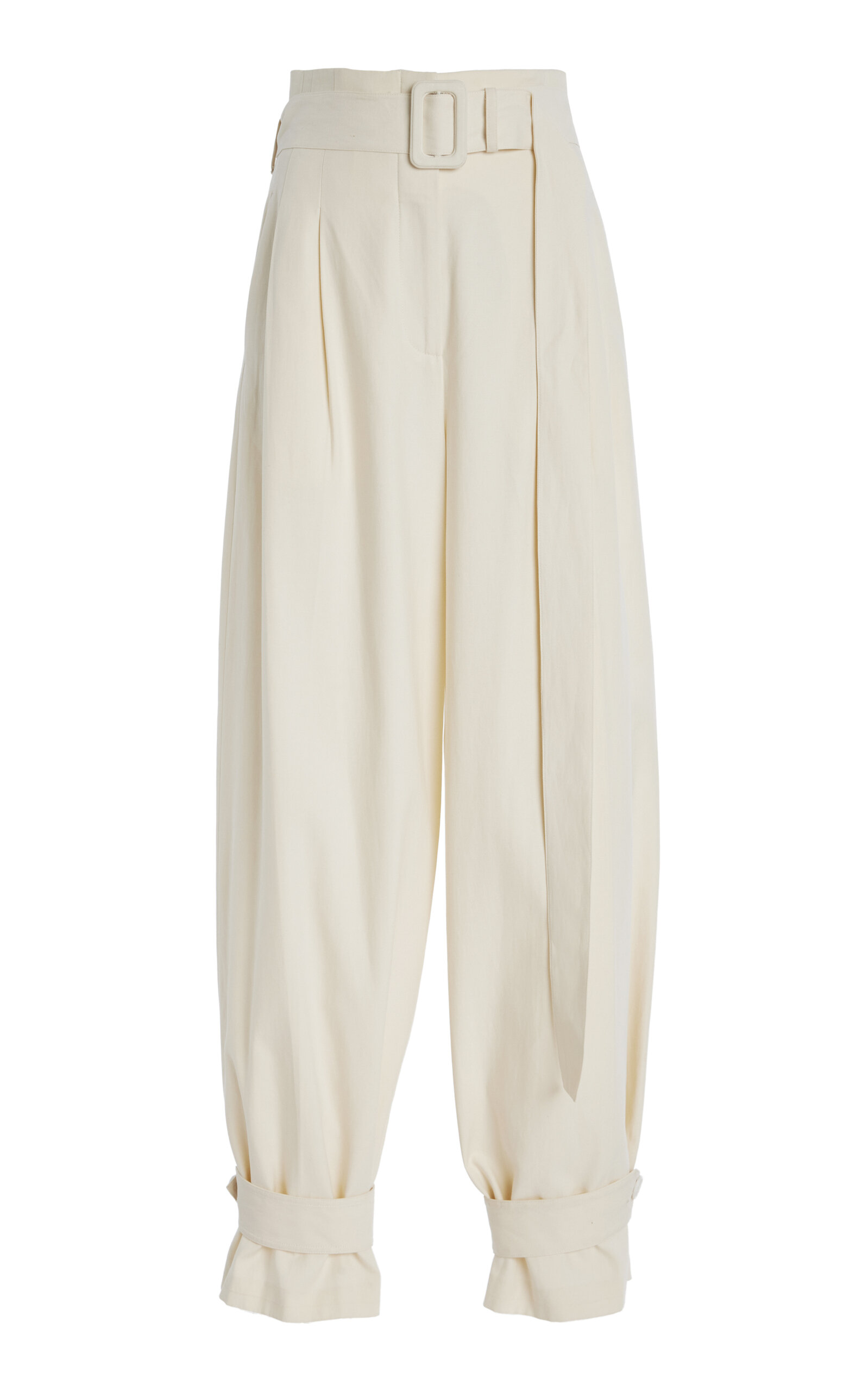 Belted Cotton-Blend Straight-Leg Pants