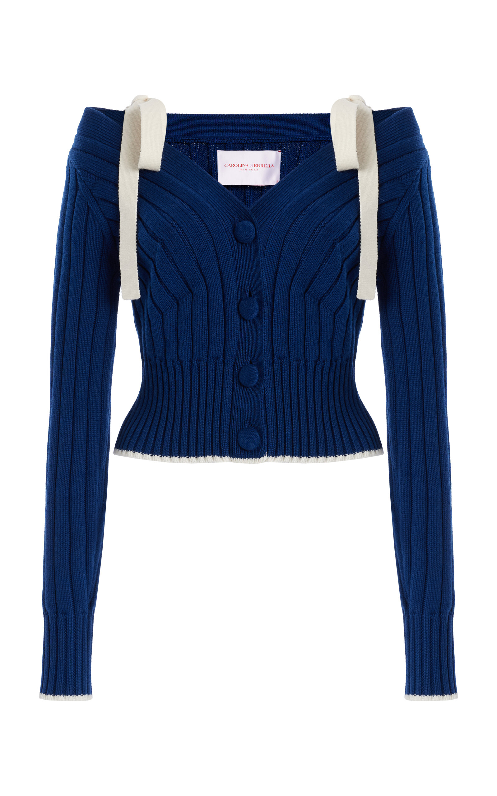 Tie-Detailed Knit Off-The-Shoulder Cardigan