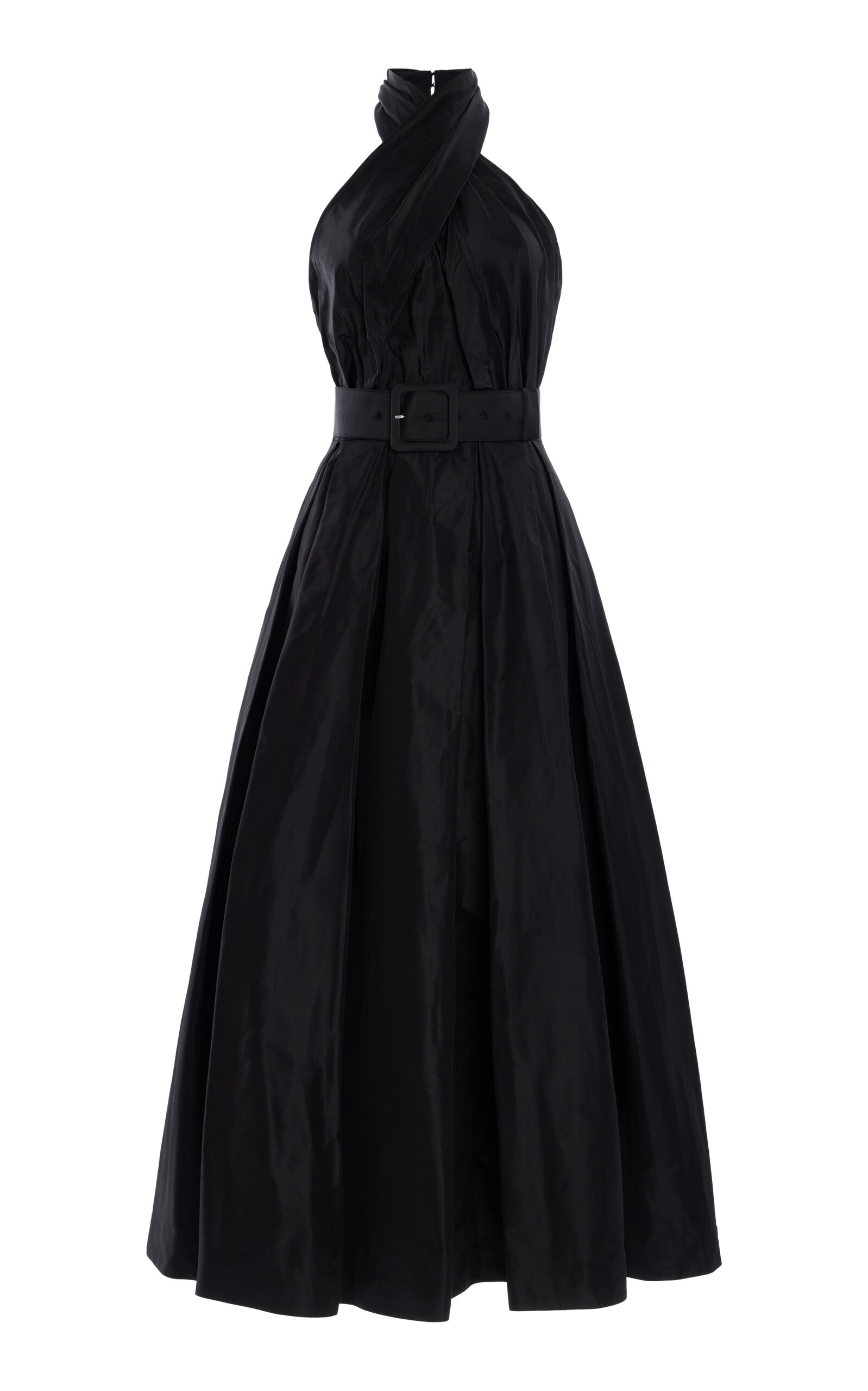 Lea Belted Silk Taffeta Halter Gown