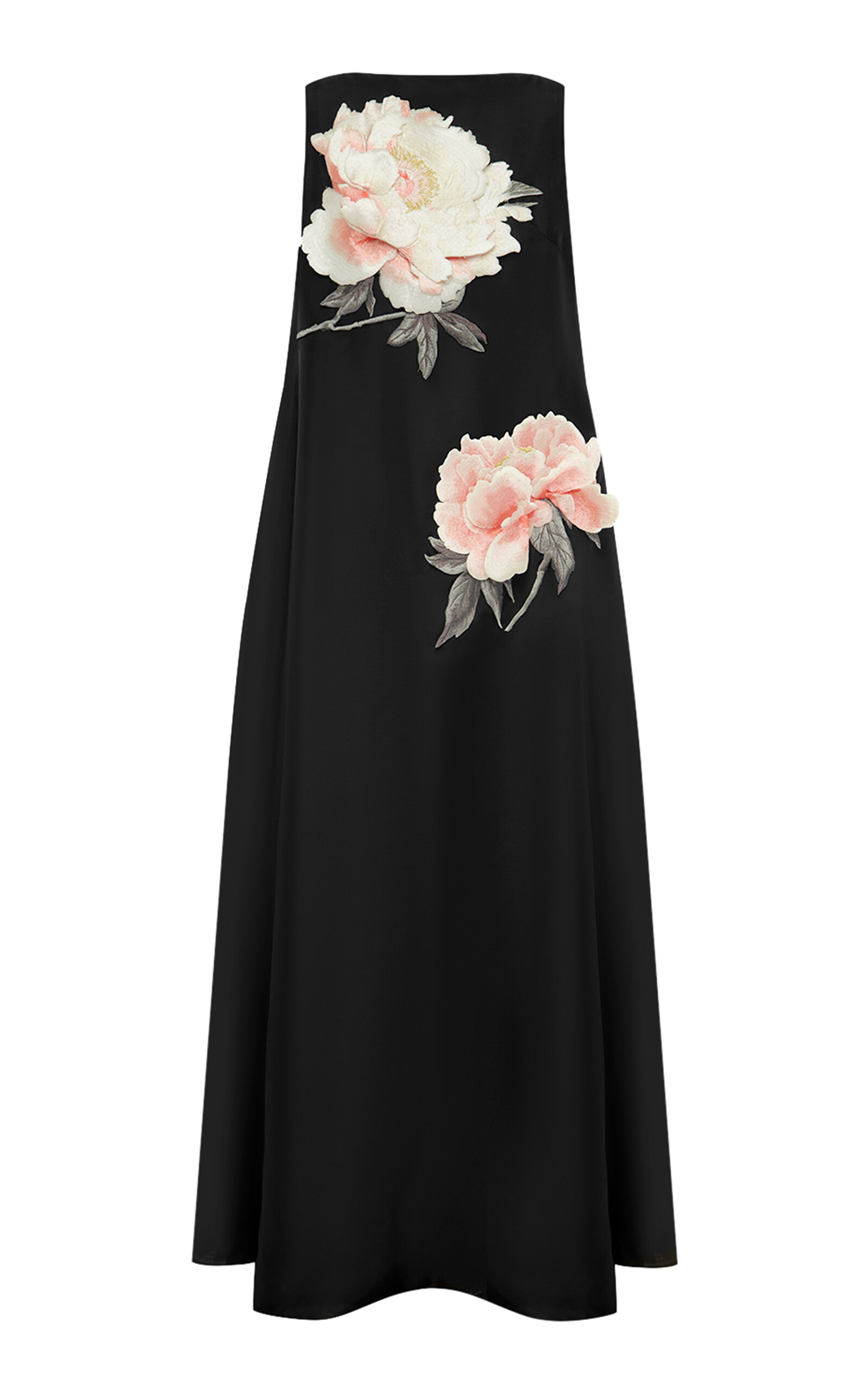 Shop Leo Lin Yumei Floral-appliquéd Open Back Silk Gown In Black