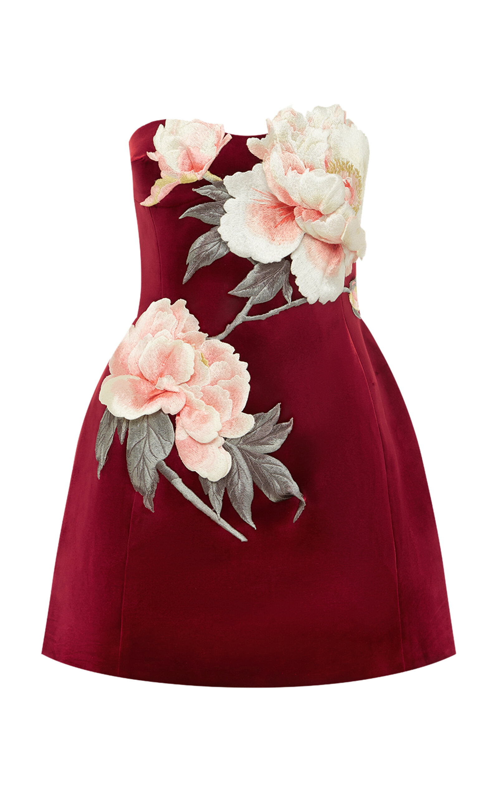 Exclusive Rosanne Floral-Appliquéd Velvet Bustier Mini Dress