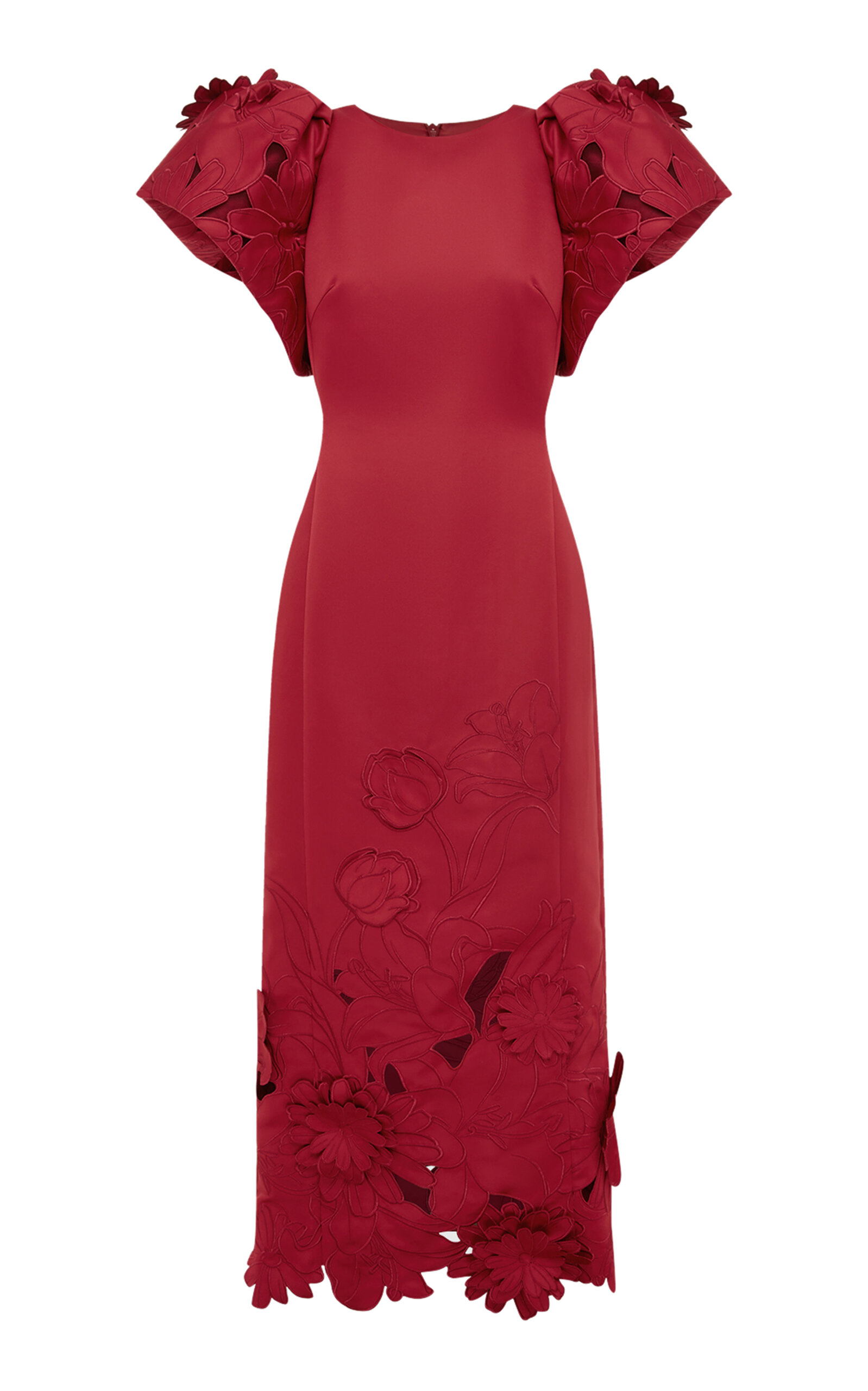 Shop Leo Lin Lucinda Floral-appliquéd Cutout Crepe Maxi Dress In Red