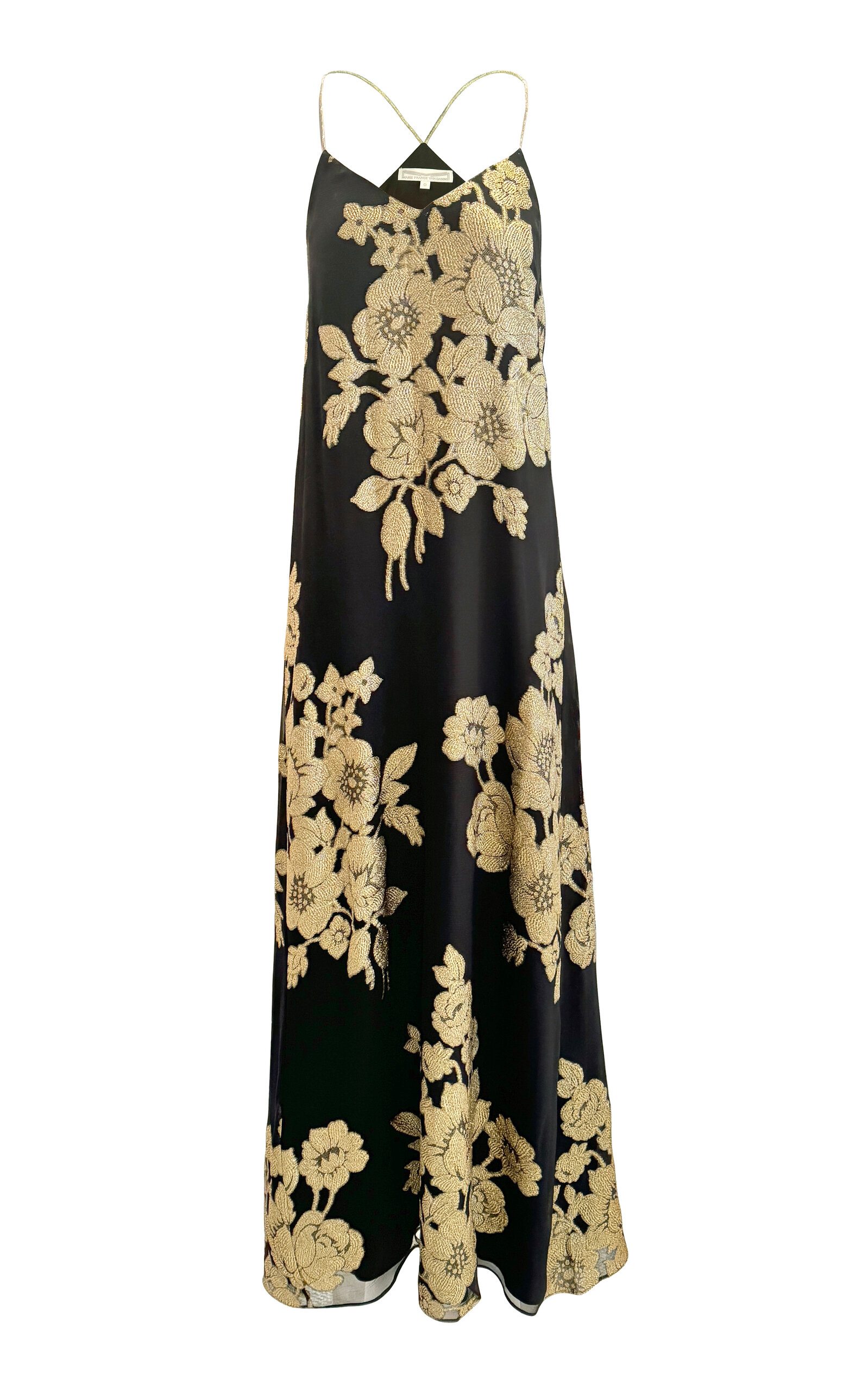 Rose-Print Metallic Silk-Blend Maxi Dress