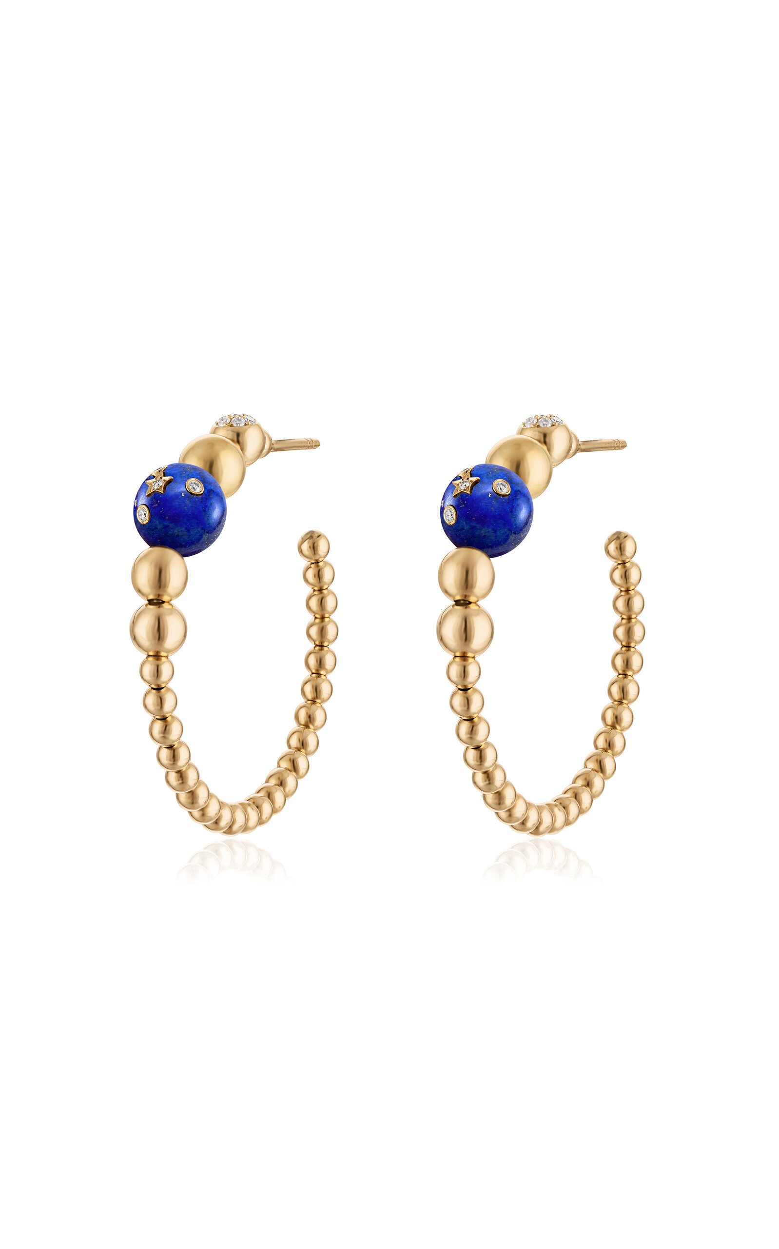 Lapis 14K Yellow Gold Lapis And Diamond Hoop Earrings