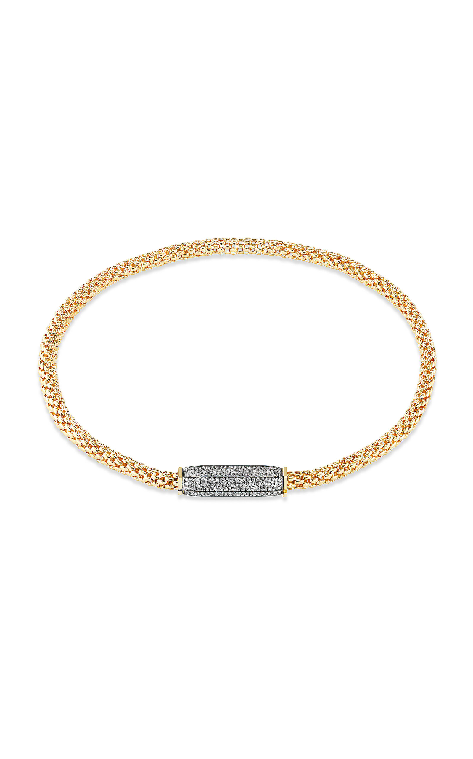 18k Yellow Gold Stella Bar Necklace Cobblestone Diamonds