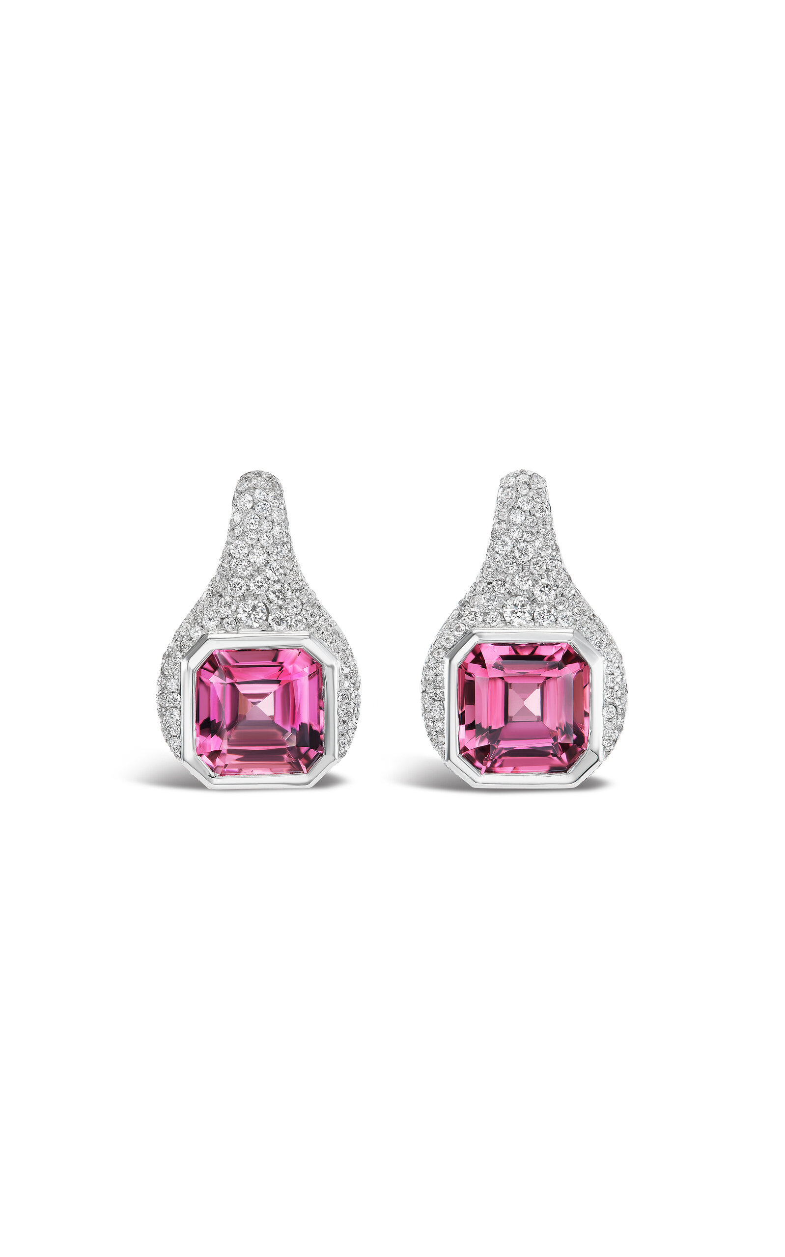 18k White Gold Pink Tourmaline Asscher Earrings