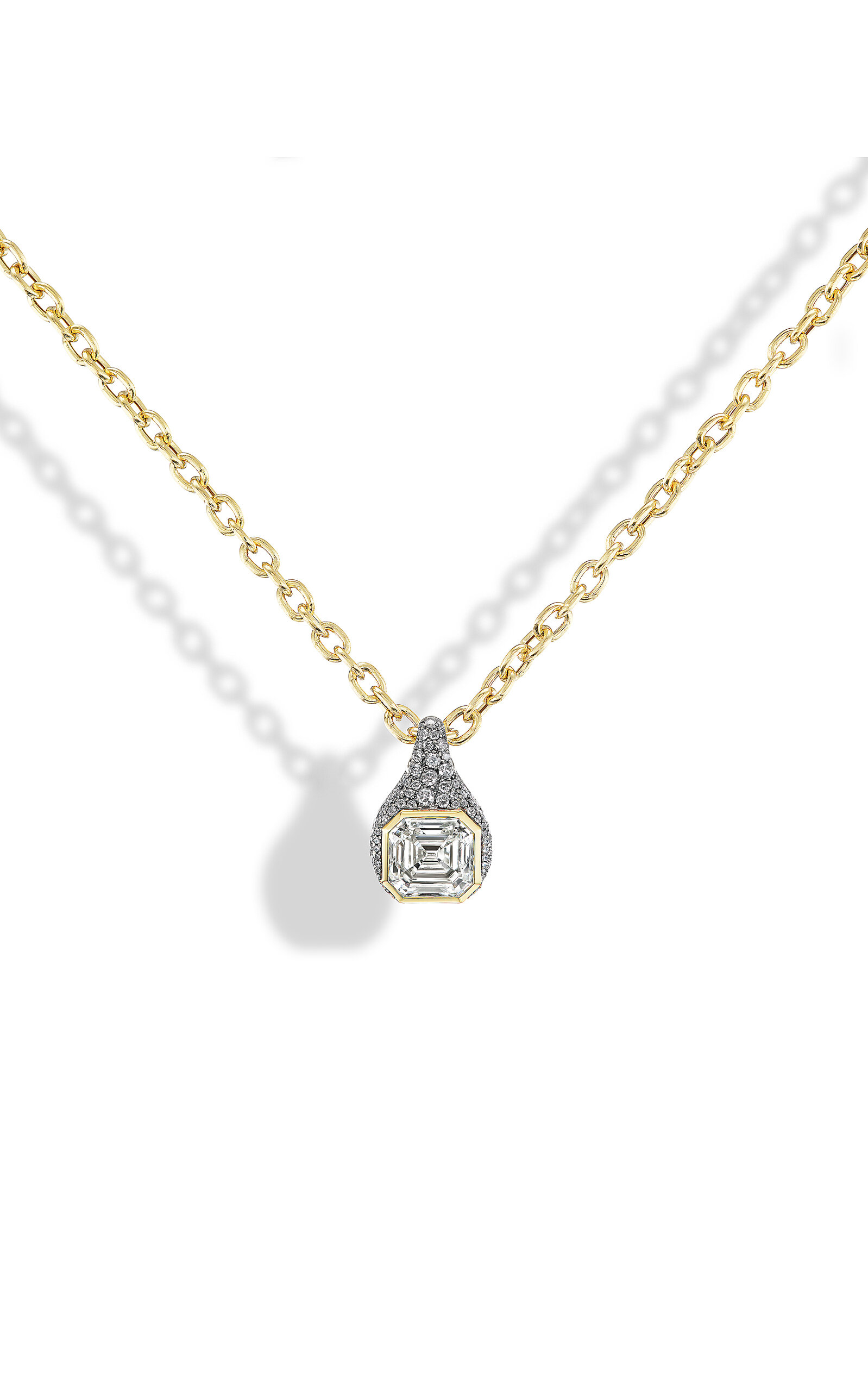 18k Yellow Gold Diamond Asscher Pendant On 18" Petite Legacy Chain