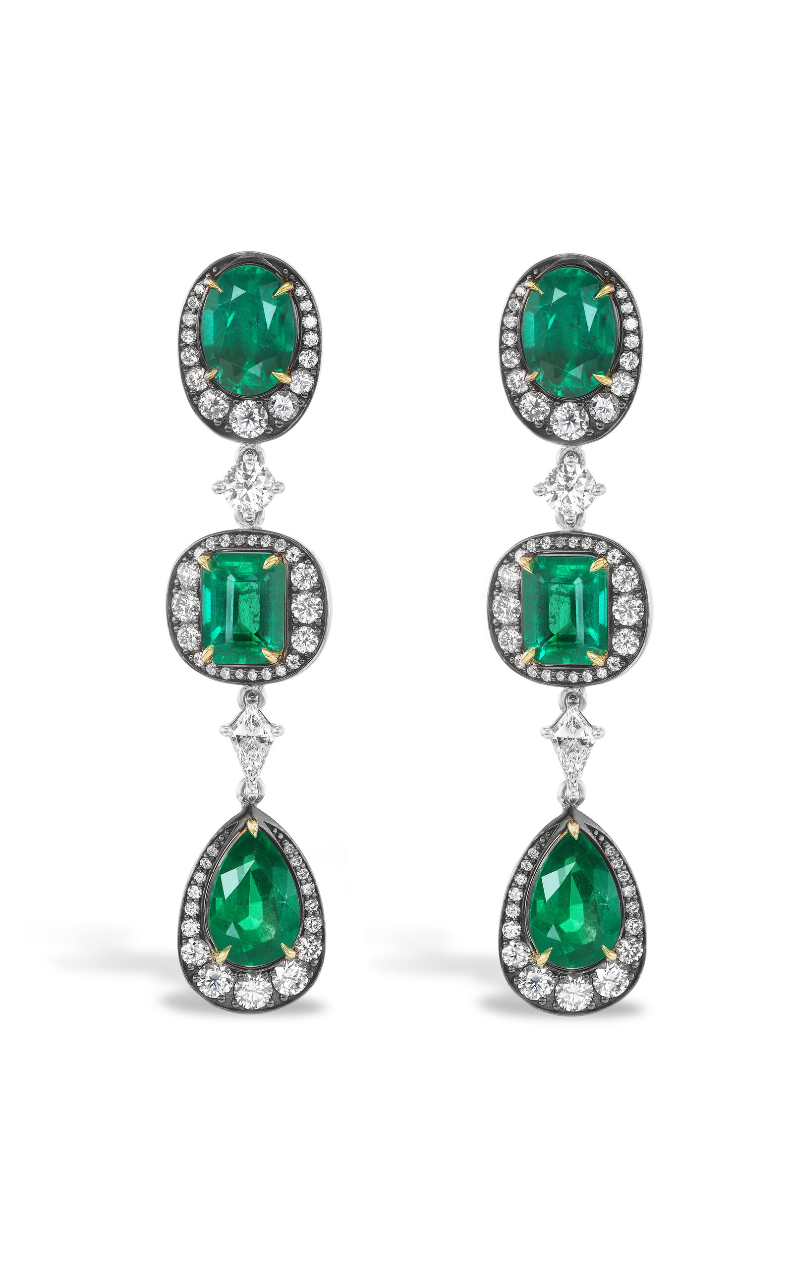 18k White and Yellow Gold One of A Kind Emerald Earrings