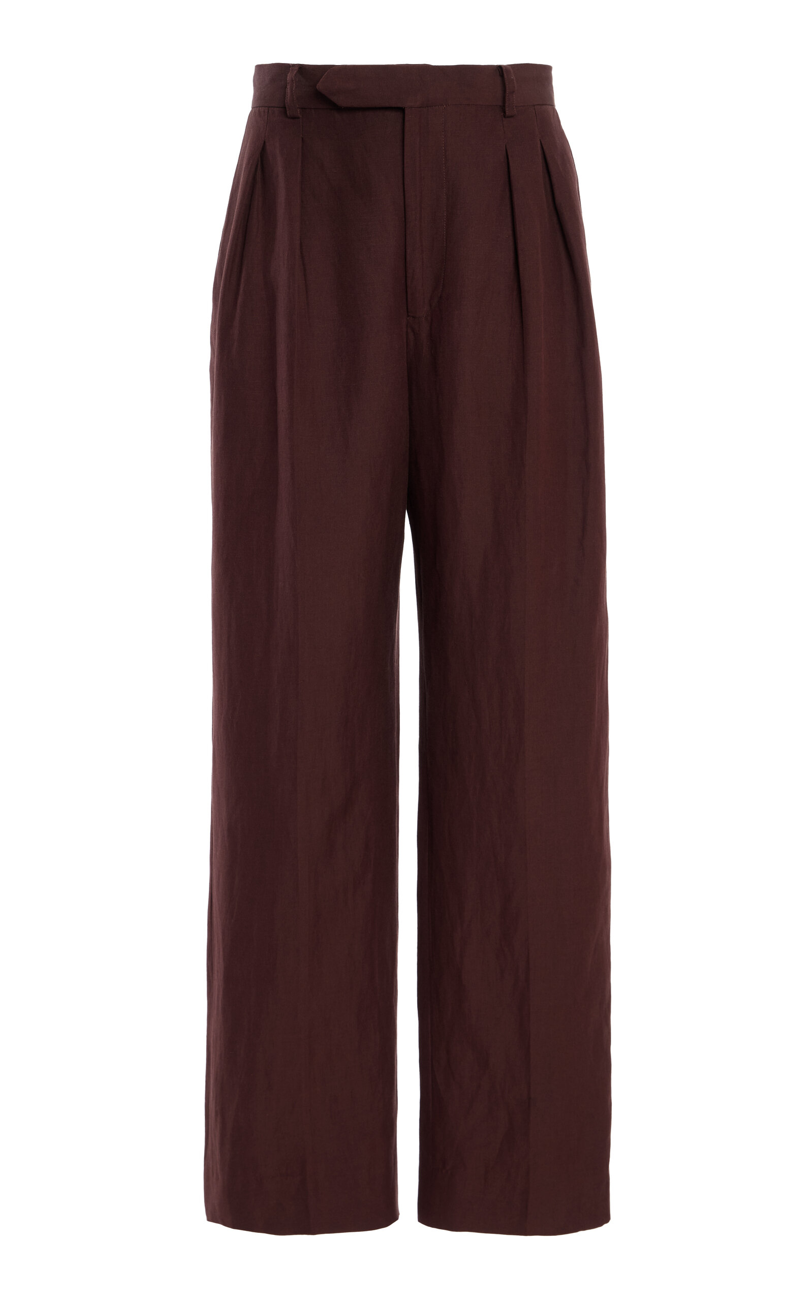 Naira Linen-Silk Straight-Leg Pants