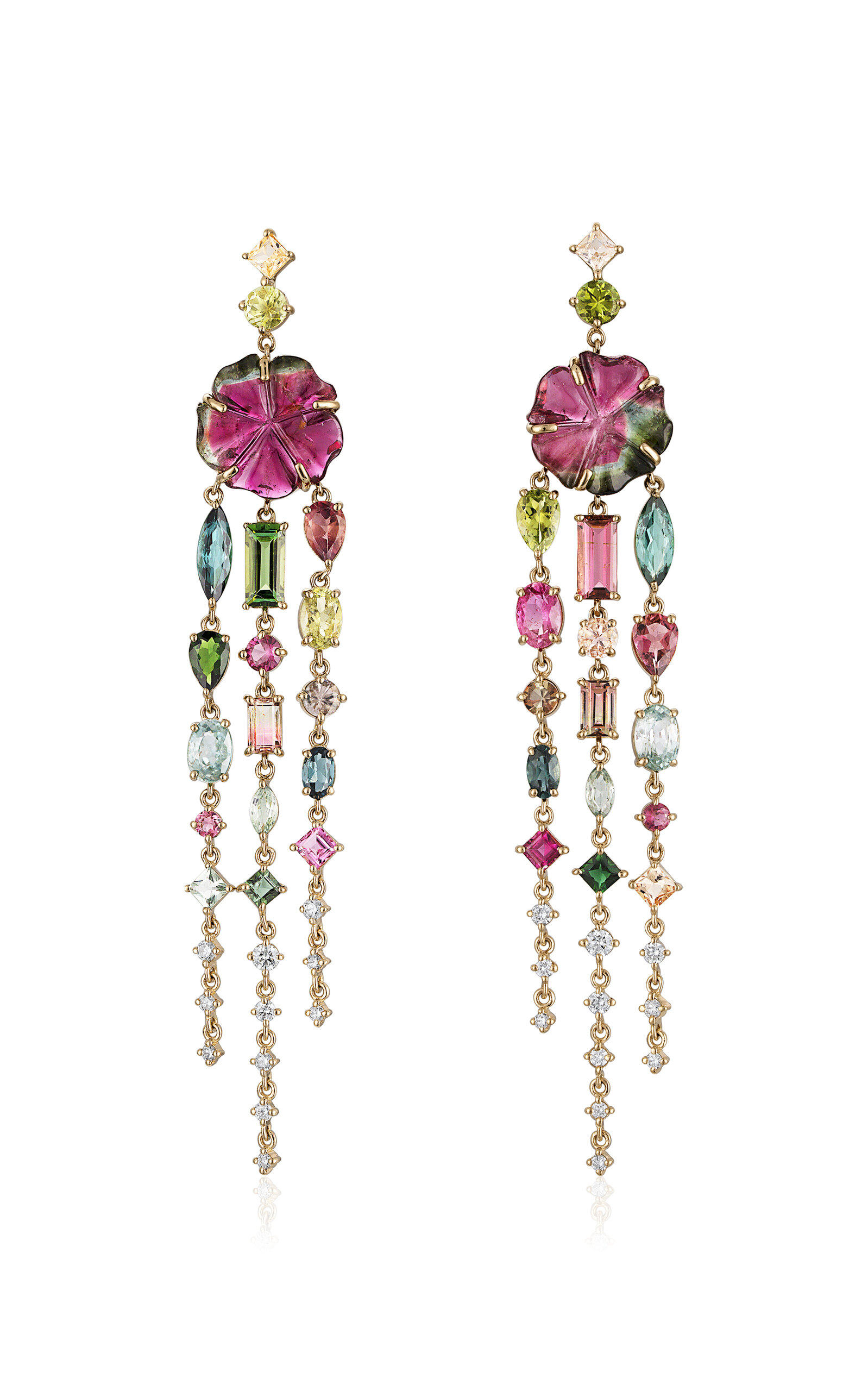 14k Yellow Gold Carved Tourmaline Flowers