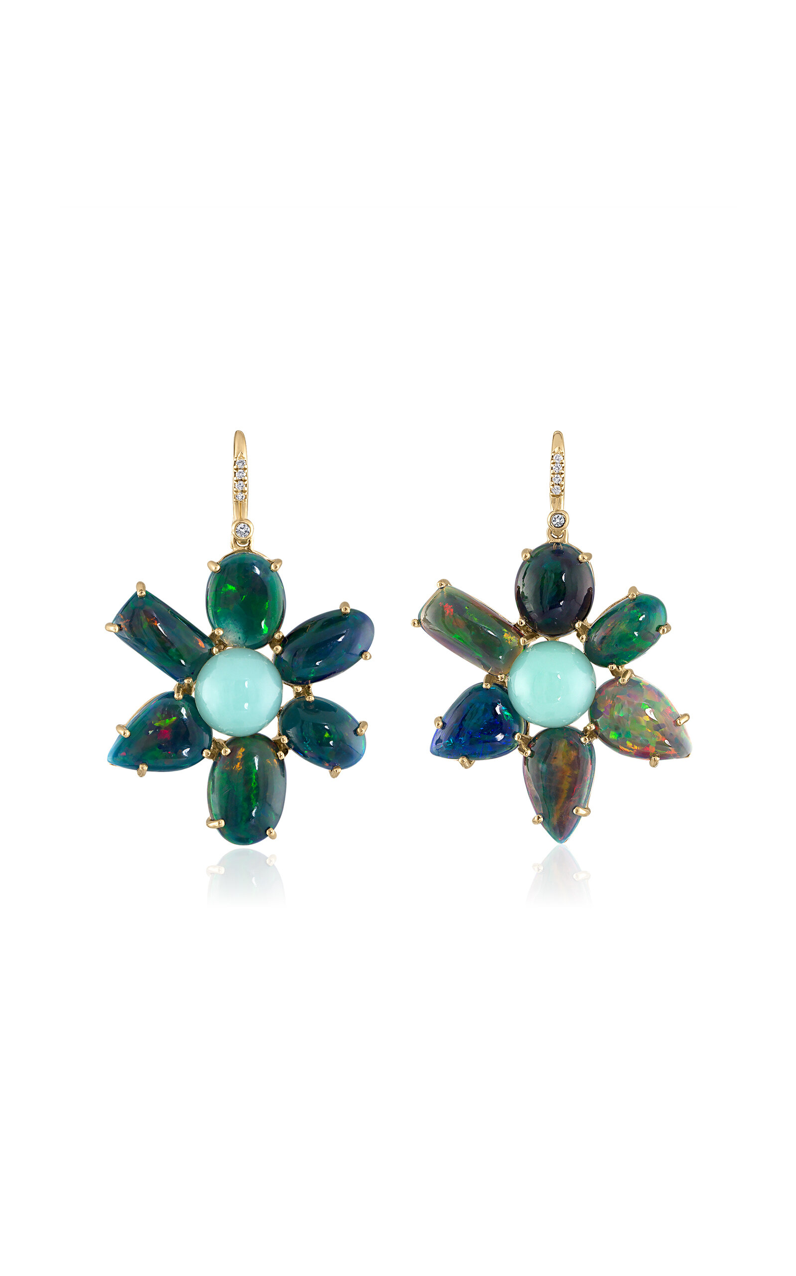 14k Yellow Gold Opal Chrysoprase Flower Earrings 2