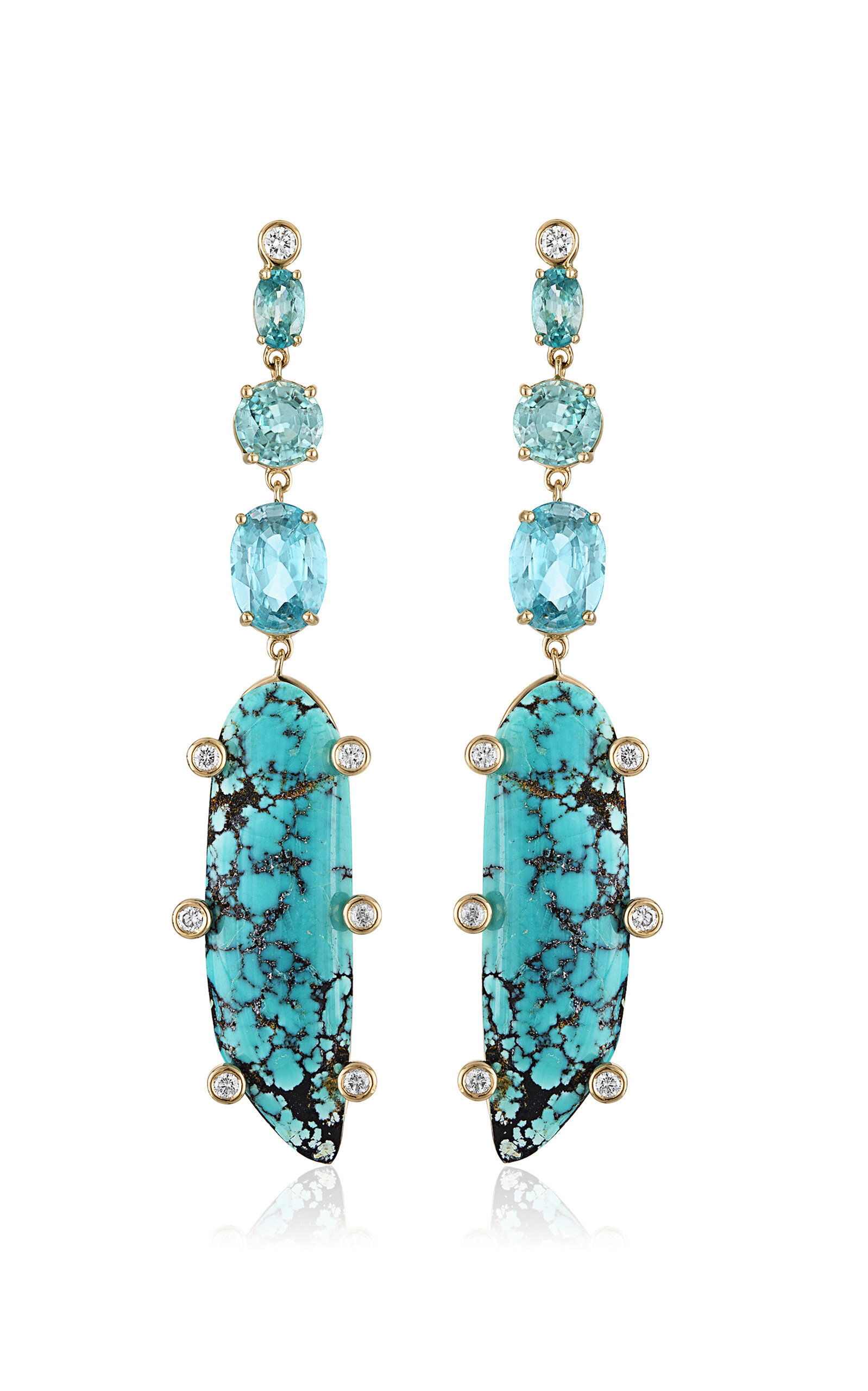 14k Yellow Gold Turquoise Apatite Diamond Earrings