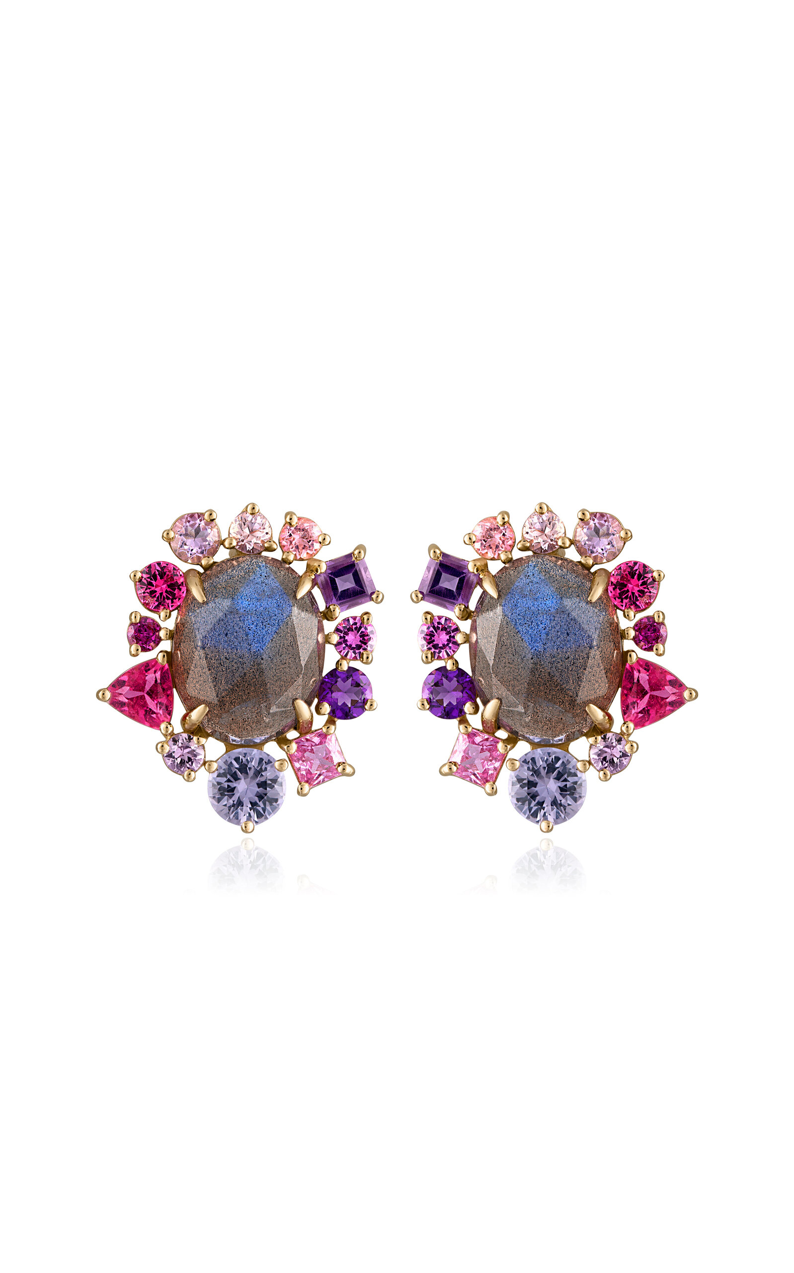 14k Yellow Gold Labradorite Shades of Pink Studs