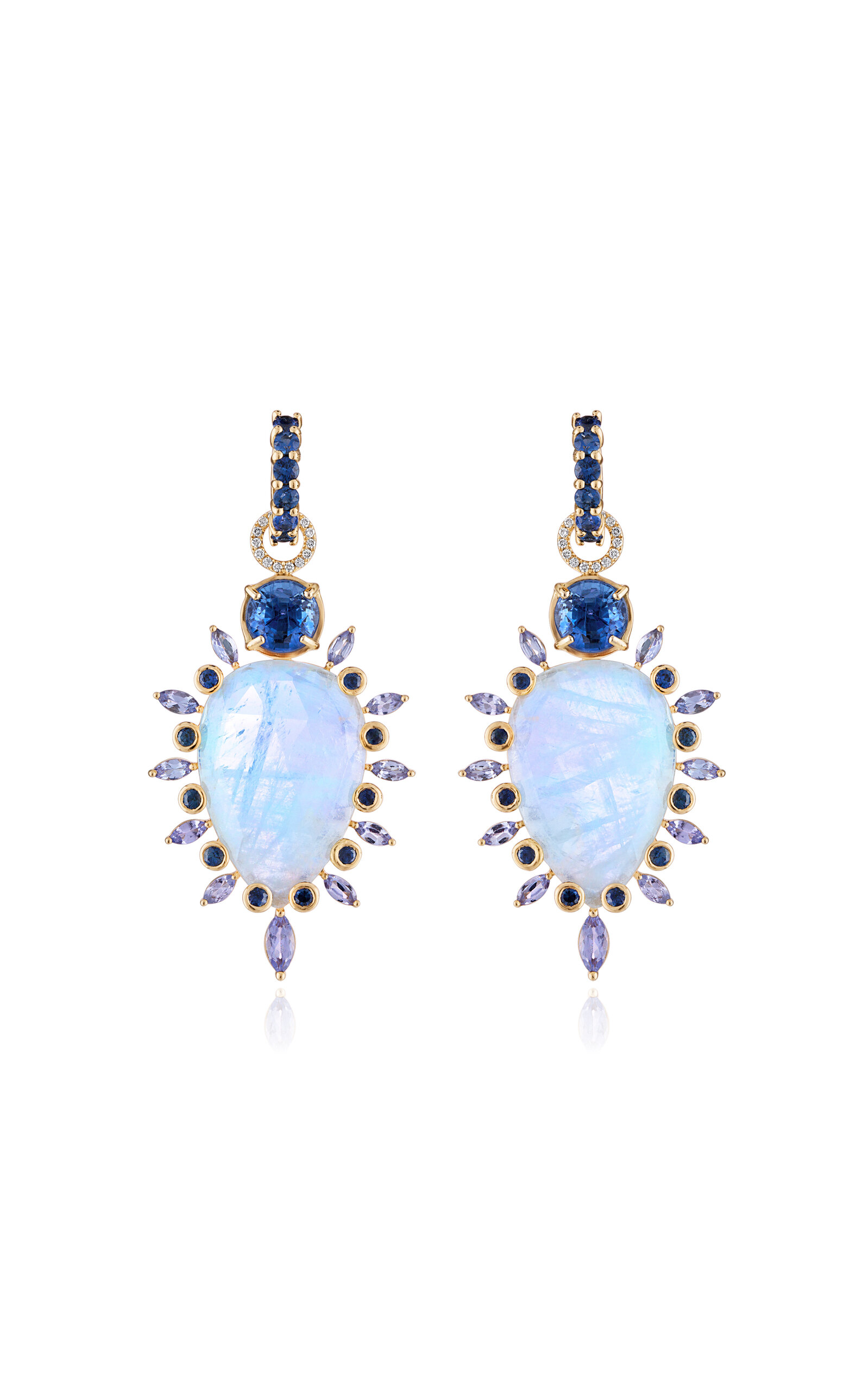 14k Yellow Gold Moonstone; Kyanite; Tanzanite Drops