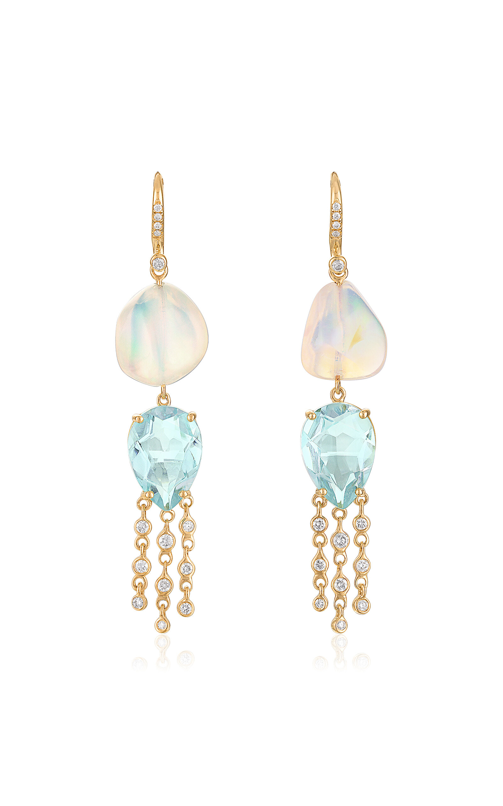 14k Yellow Gold Apatite; Opal Diamond Earrings