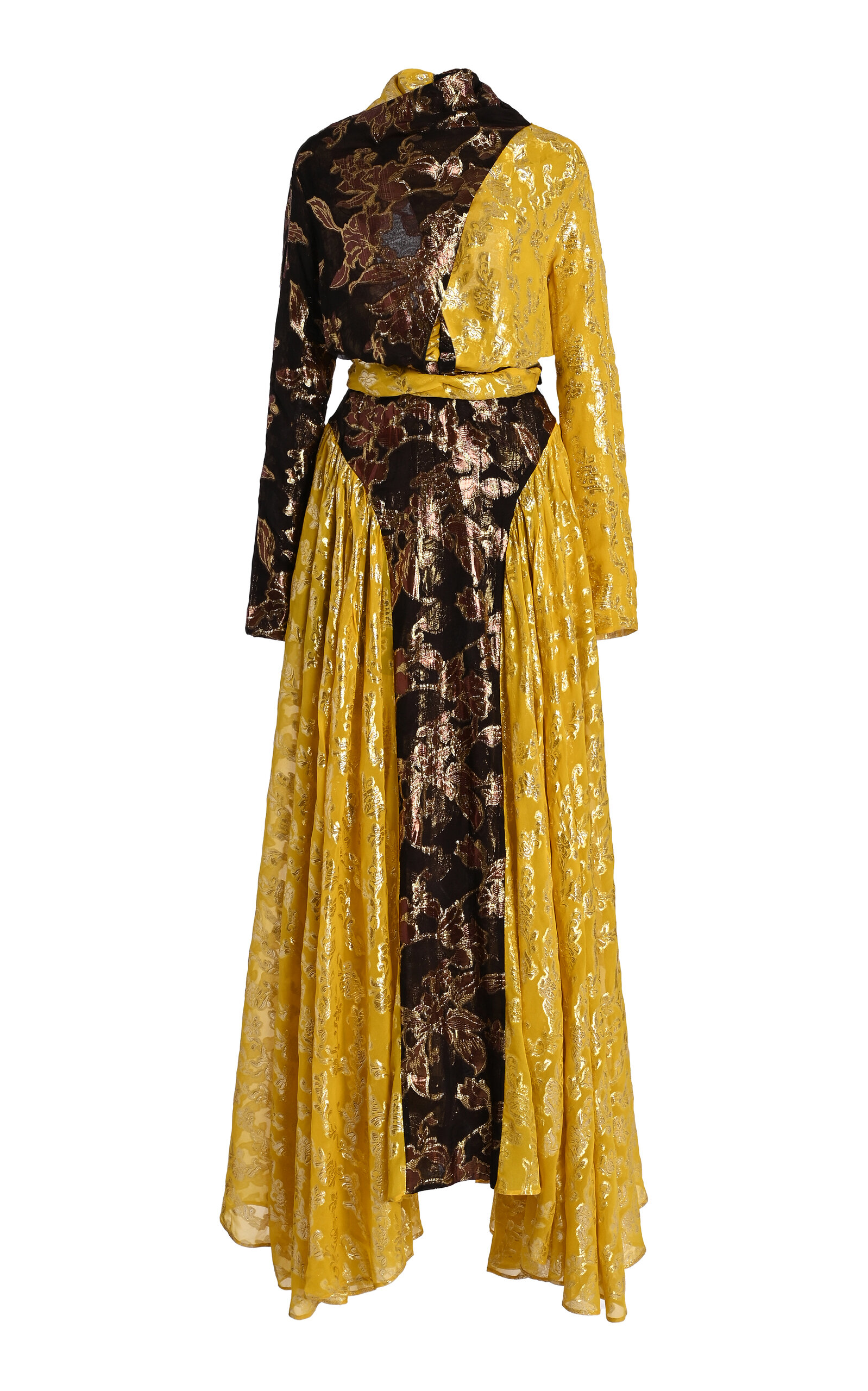 Ava Paneled Silk Jacquard Maxi Dress