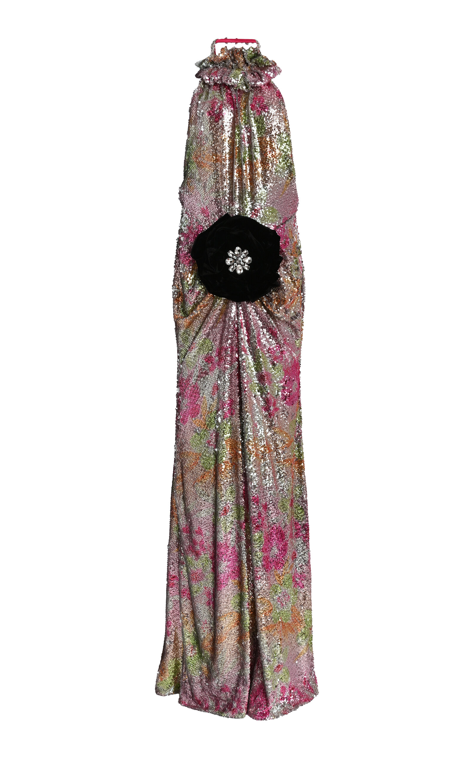 Shop Harbison Flora Eris Gathered Sequined Gown In Multi