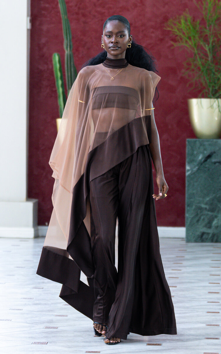 Rebecca Mesh-Paneled Crepe-Silk Cape Top