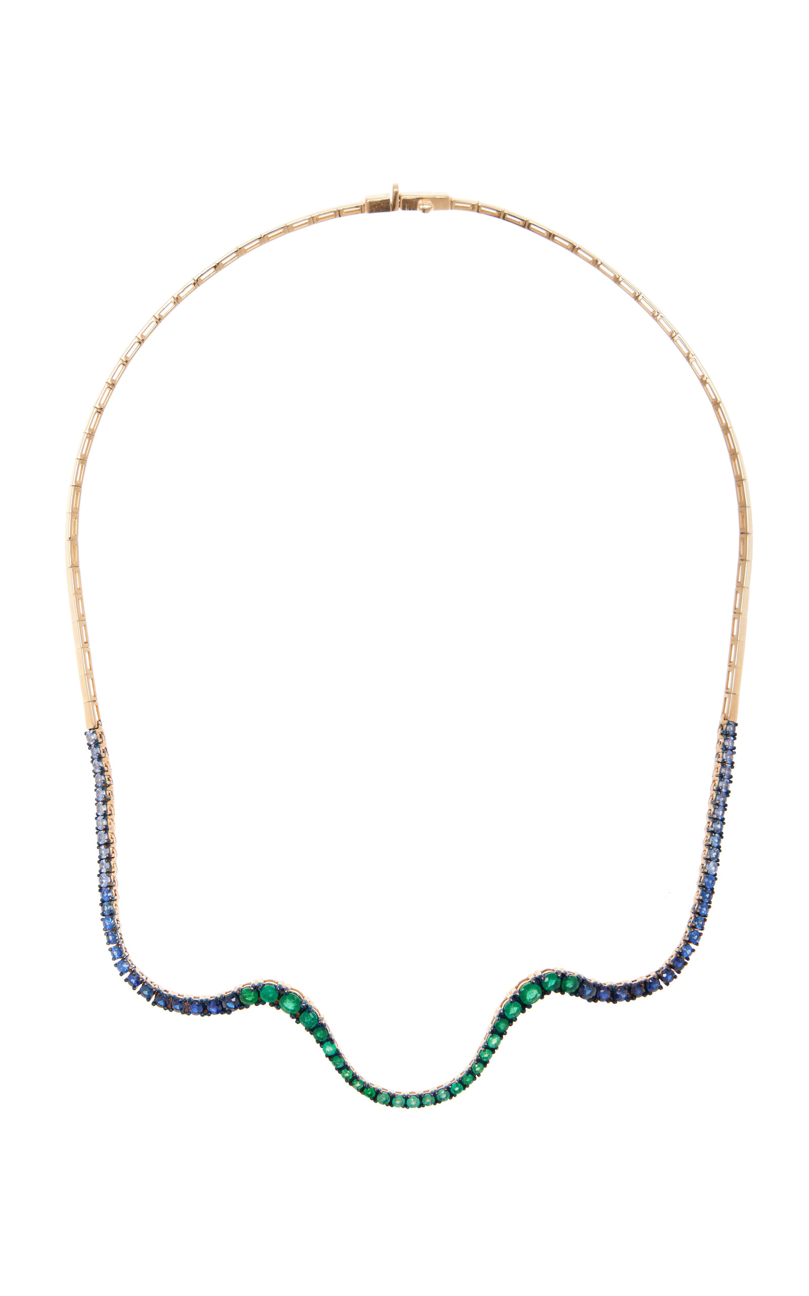 18K Rose Gold; Emerald and Sapphire Half Pavé Radiant Choker Necklace