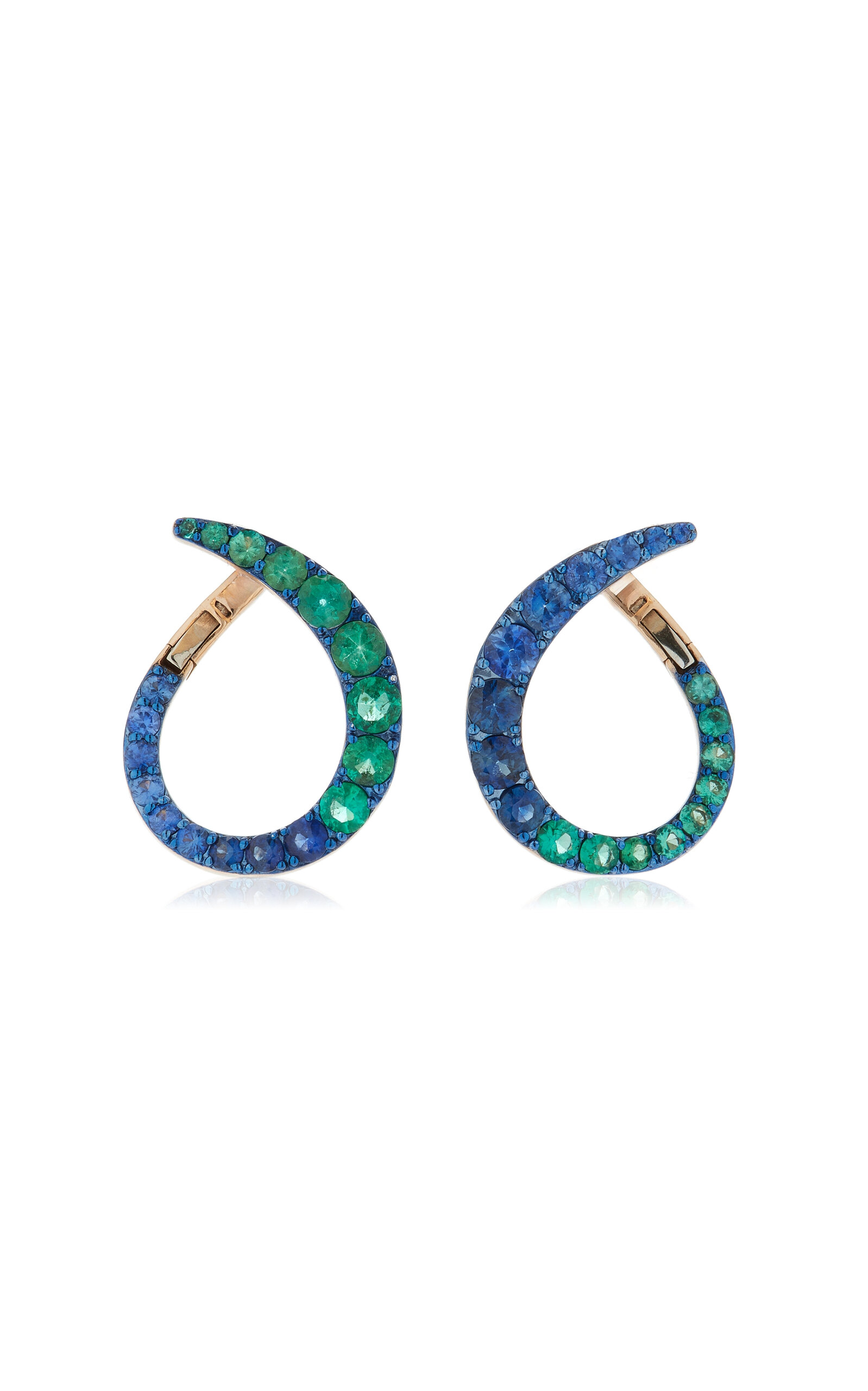 18k Rose Gold; Emerald and Sapphire Grand Radiant Hoop Earrings