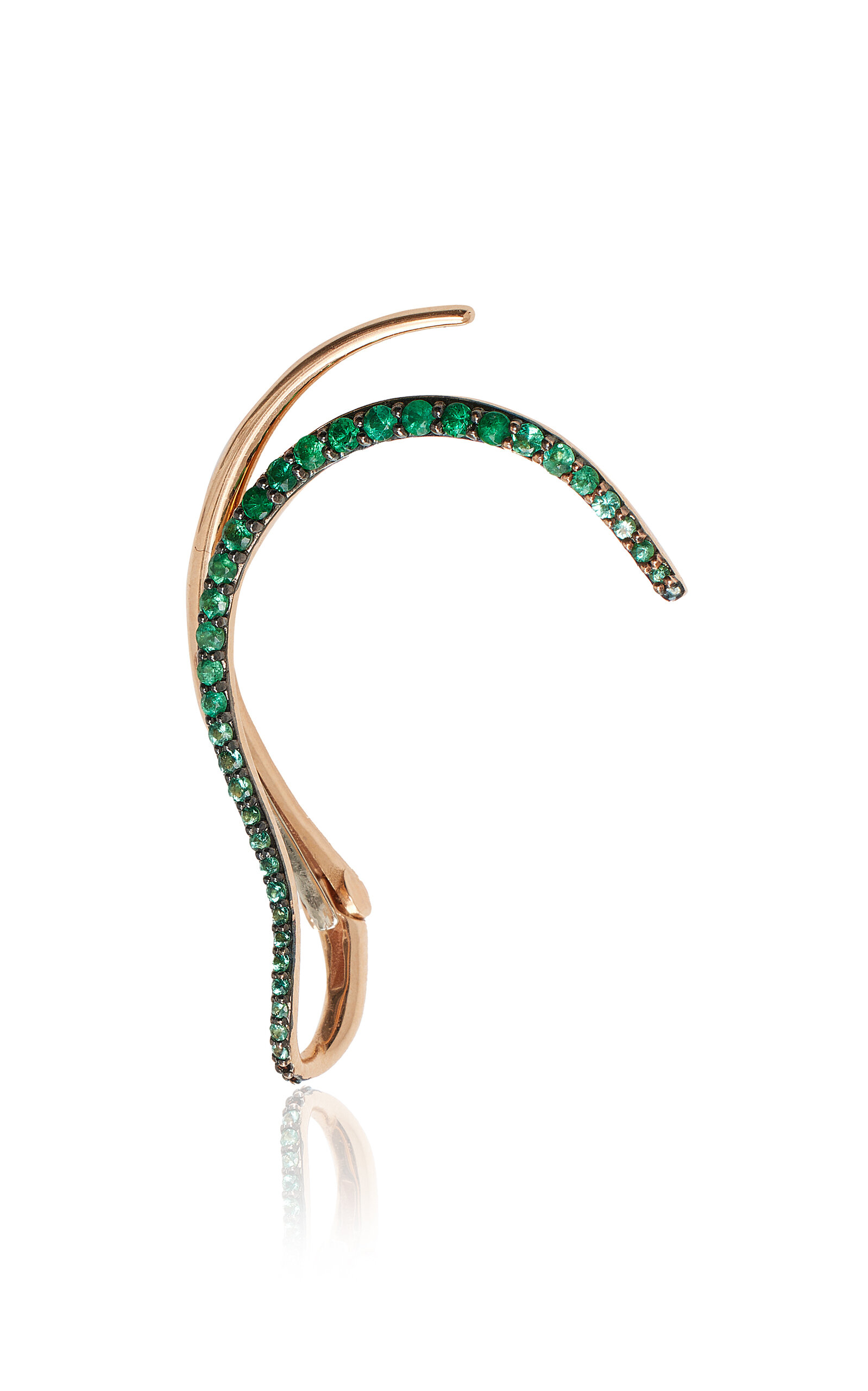 18K Rose Gold and Emerald Queen Wave Single Ear Jewel-Left Side