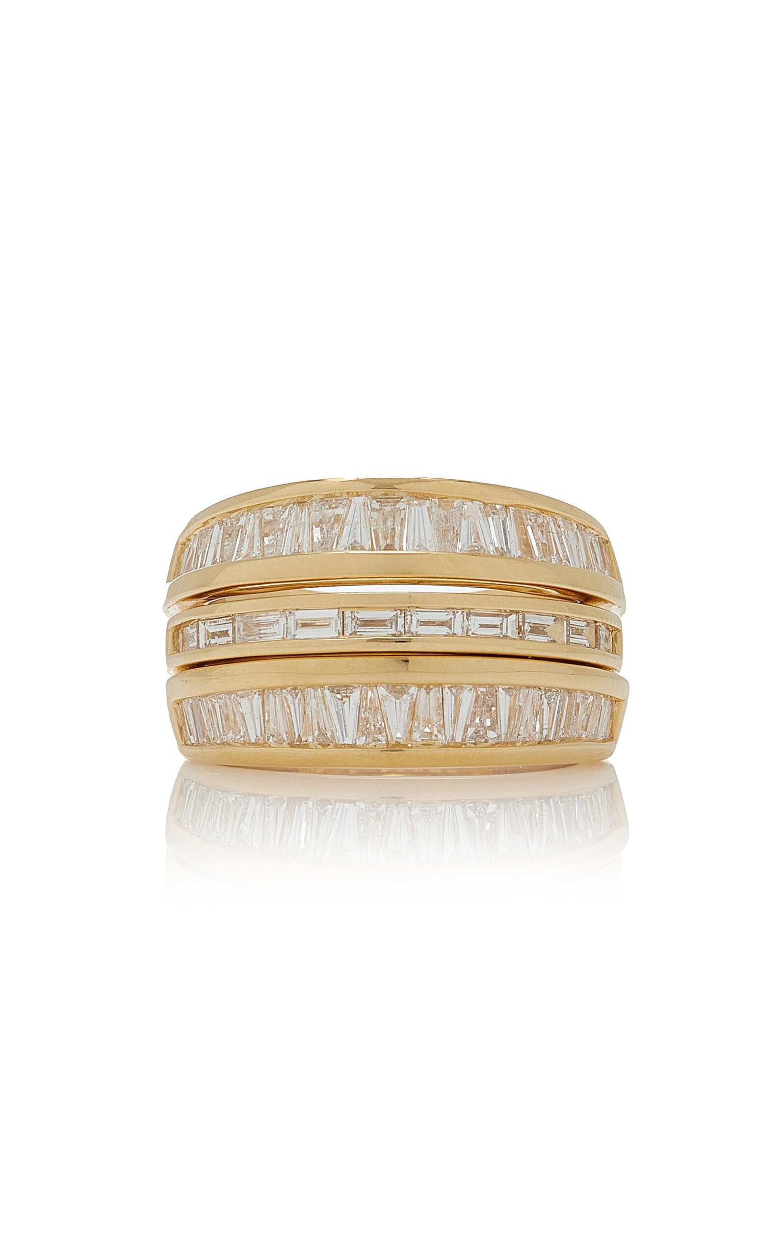 18K Yellow Gold and Diamond Starlight U Ring 1 & Starlight Flat 1 Ring