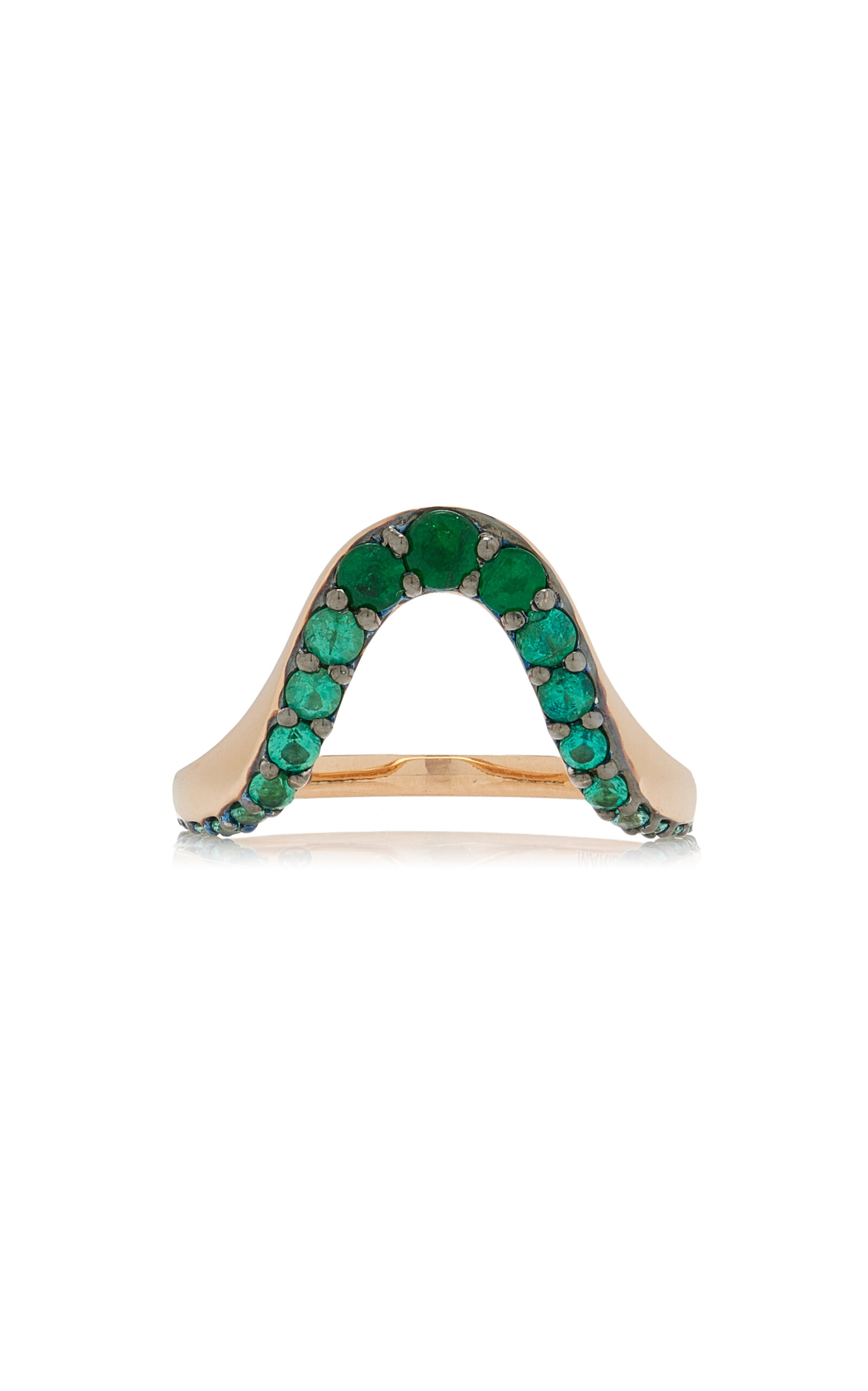 18K Rose Gold Emerald Grand Aura Half Pavé Ring