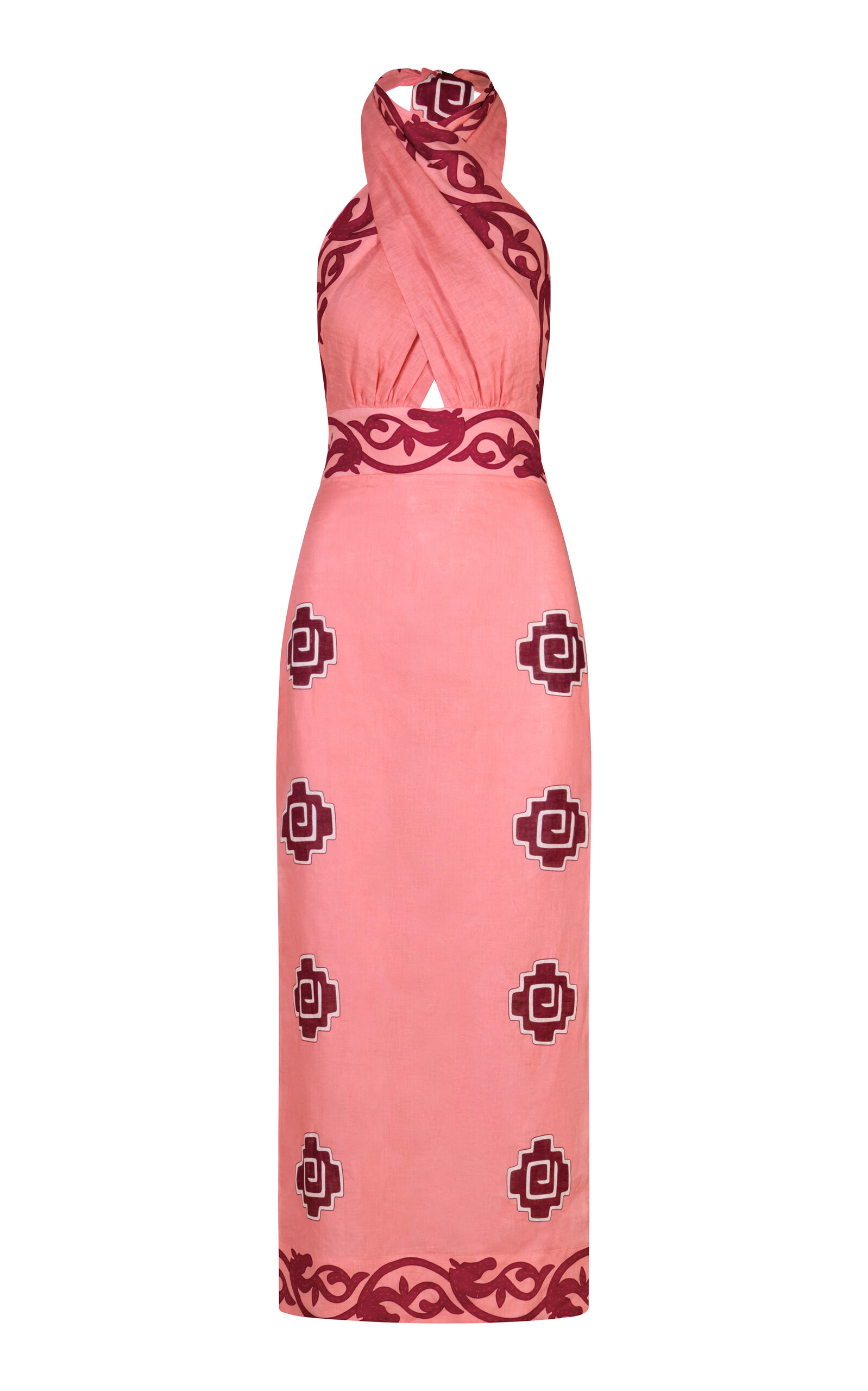 Energetic Patterns Linen Halter Midi Dress