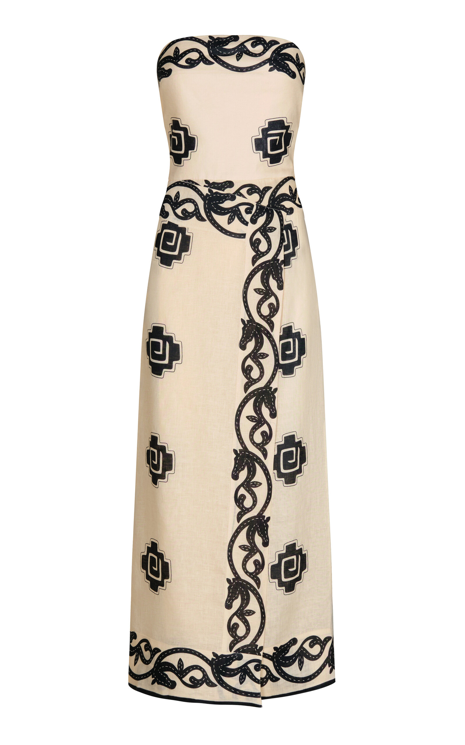 Johanna Ortiz Ancient Linen Wrap Midi Dress In Black,white