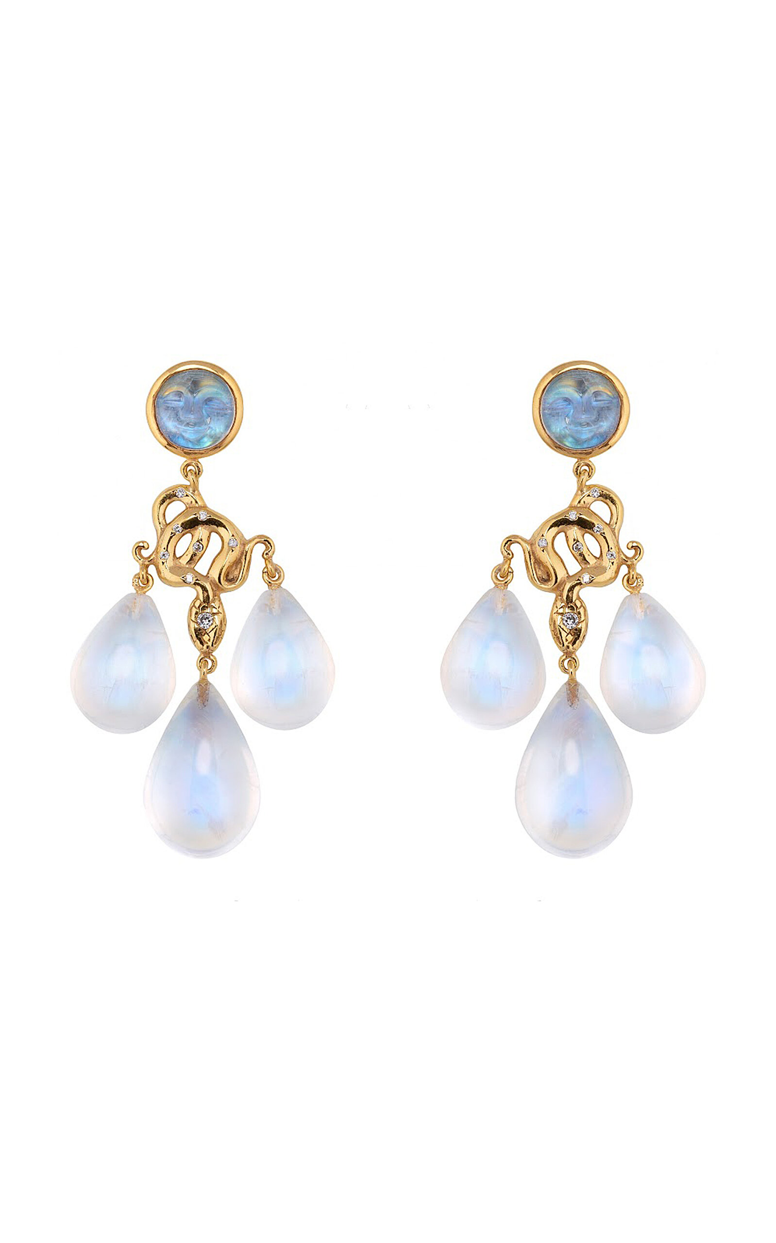 18k Yellow Gold Blue Moon Chandelier Earrings