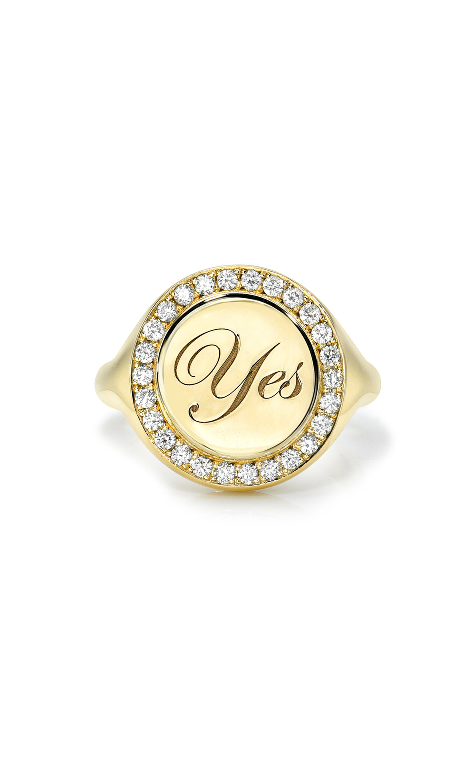 Yes 14K Yellow Gold Diamond Signet Ring