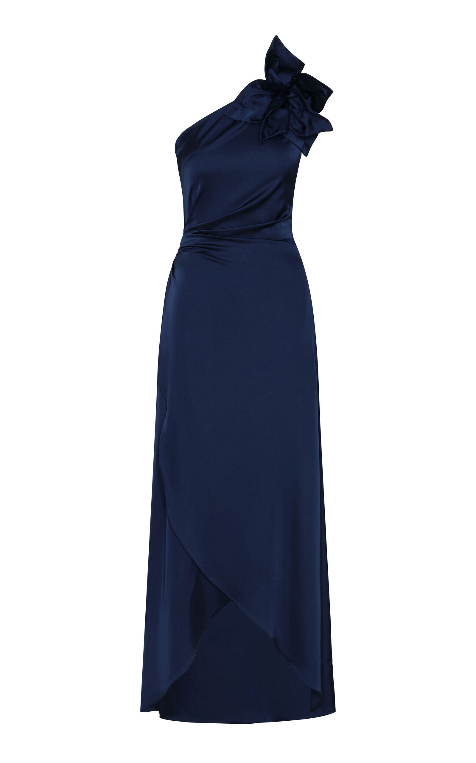 Nocturna Asymmetric Embellished Satin Maxi Dress