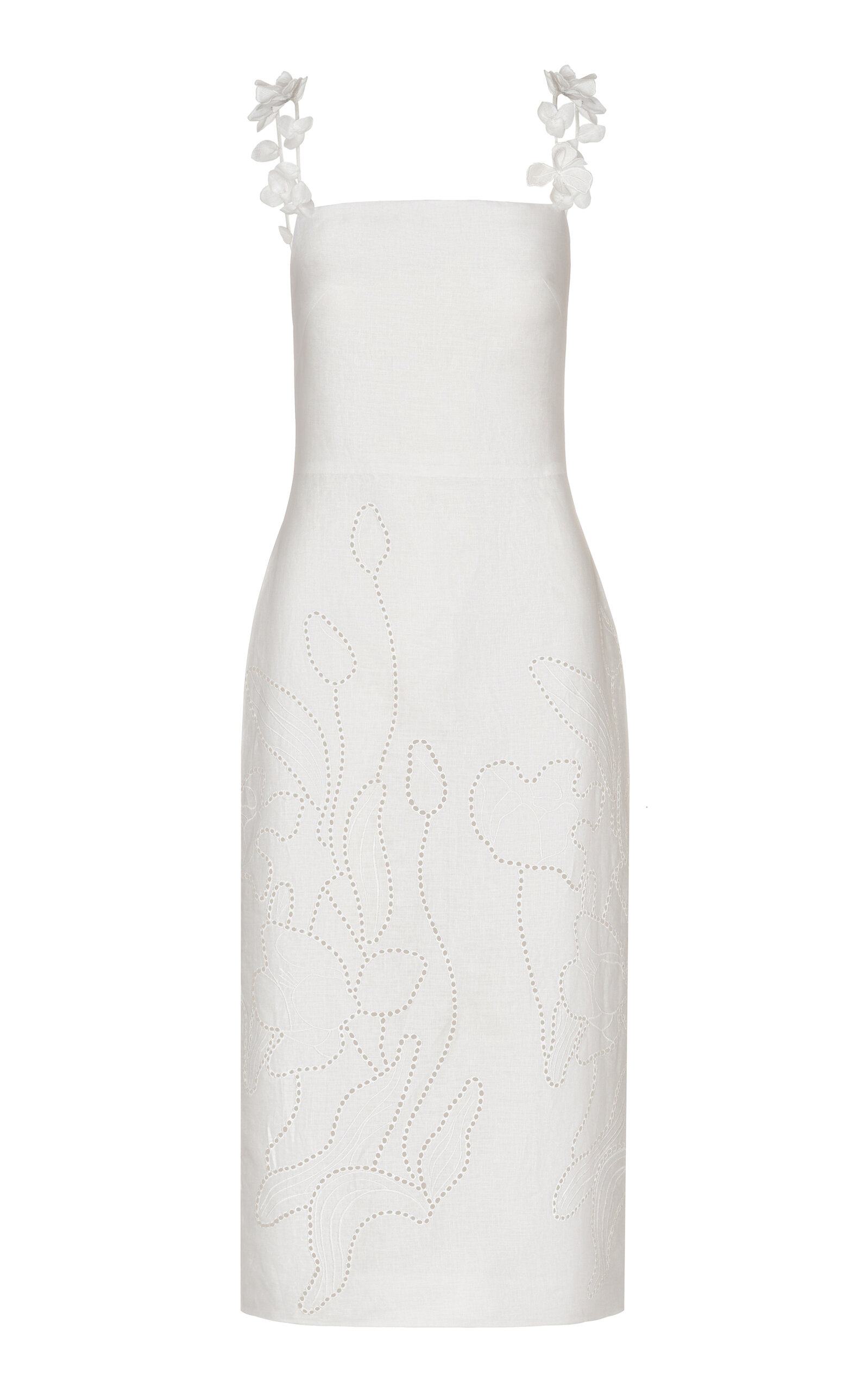 Petalos Embroidered Linen Midi Dress