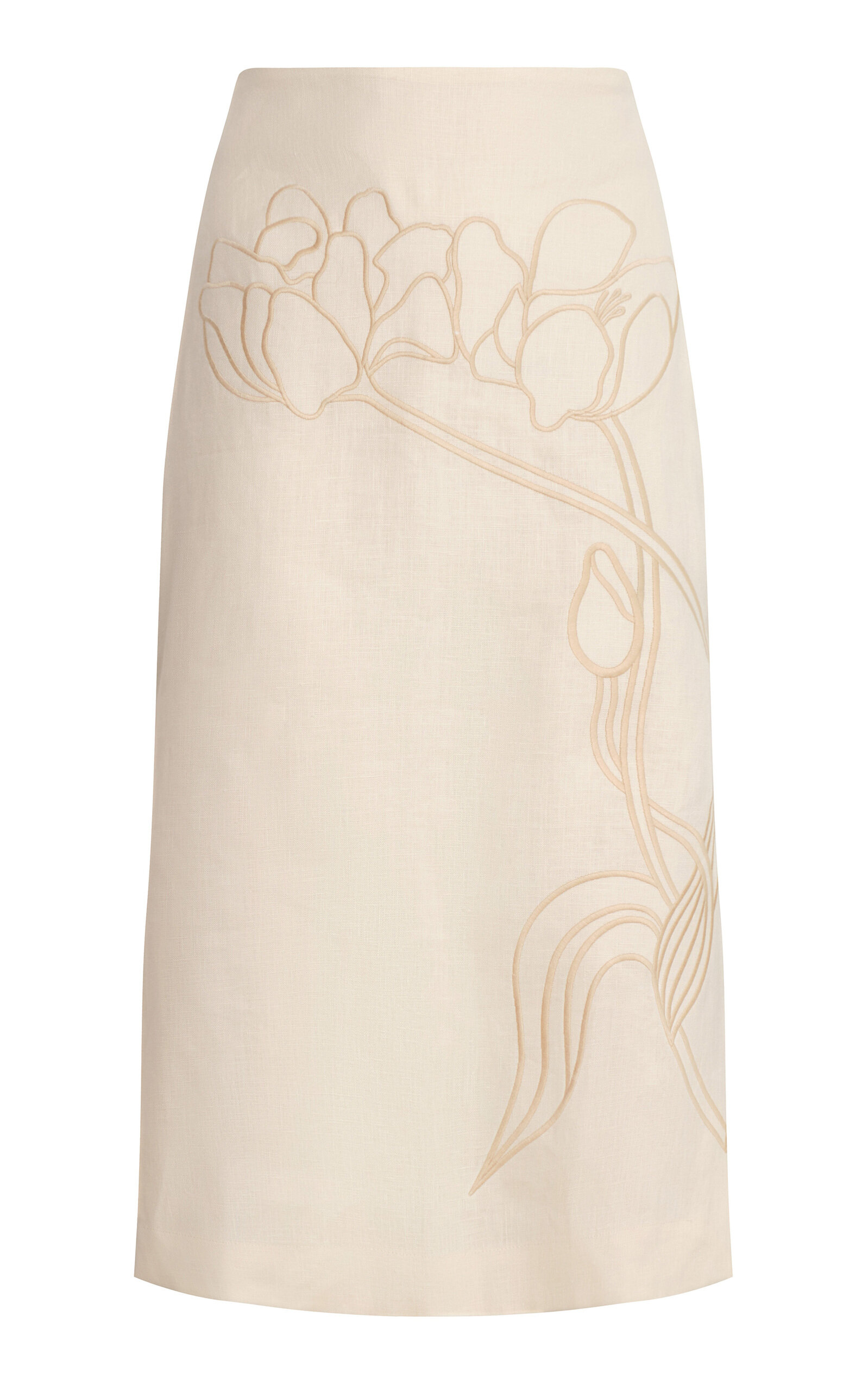 Travesia Embroidered Linen Midi Skirt