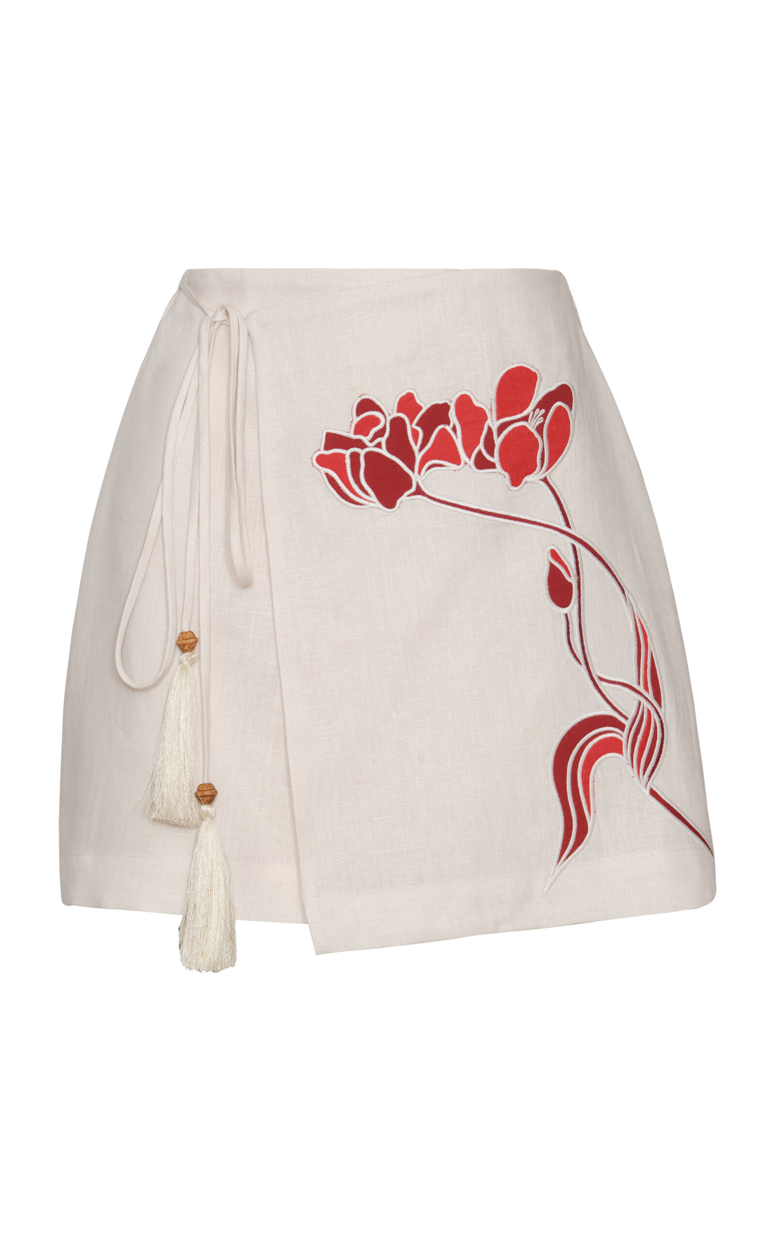 Del Amor Embroidered Linen Mini Wrap Skirt