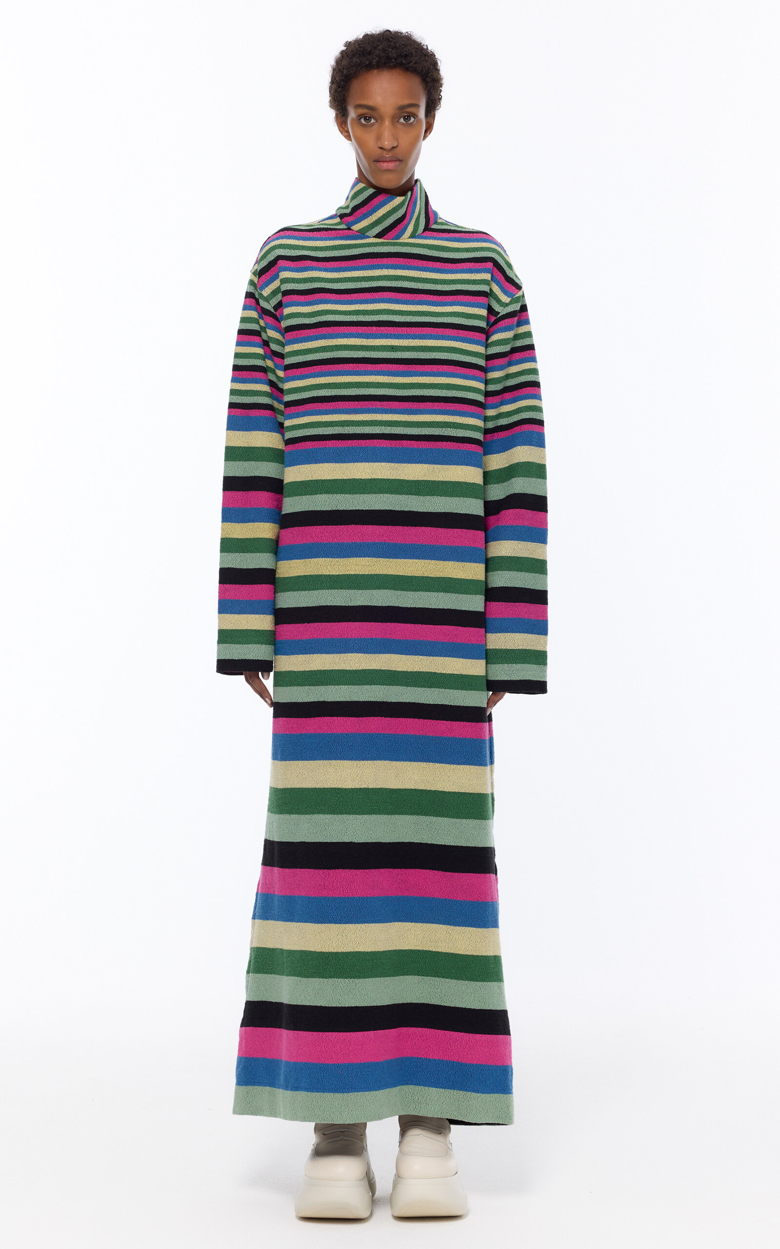 Cotton Bouclé Turtleneck Maxi Dress