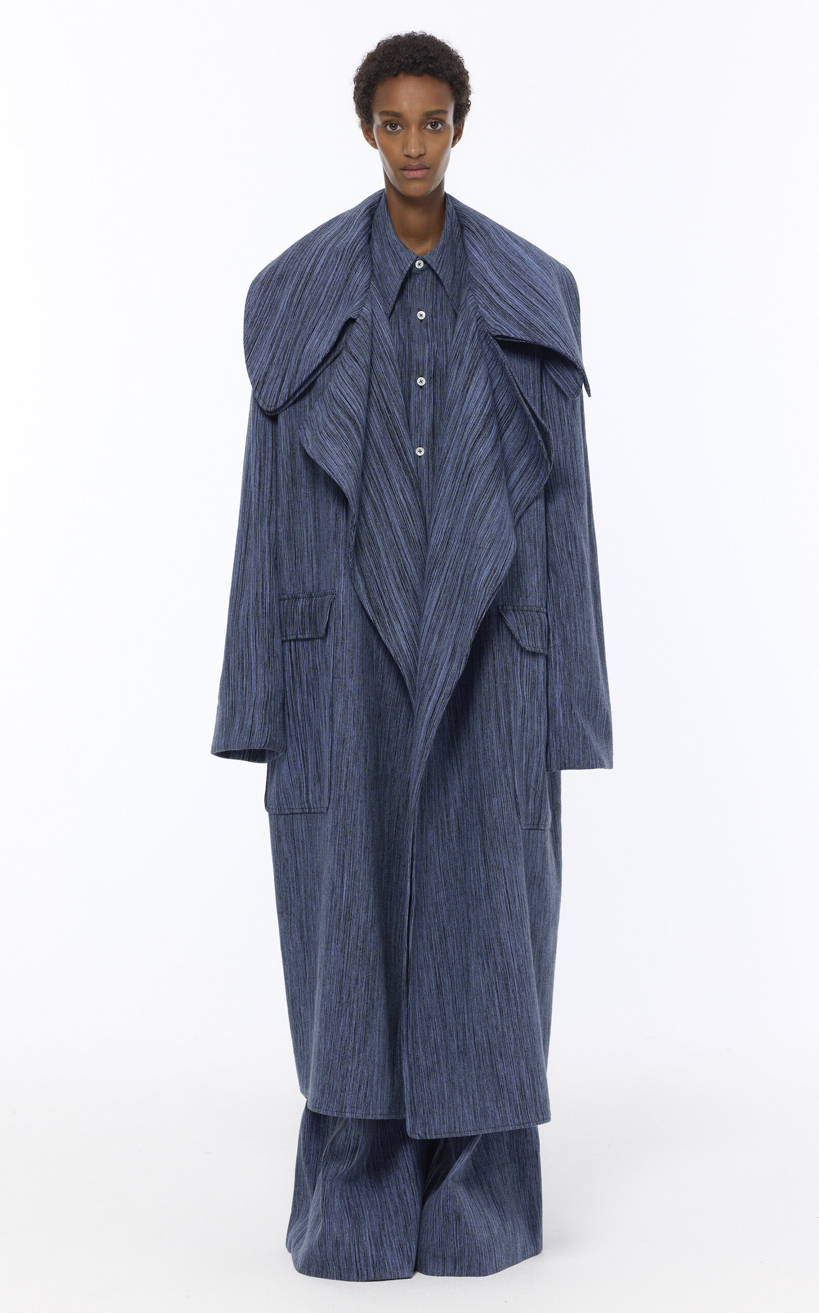 Double-Lapel Cotton Chambray Trench Coat