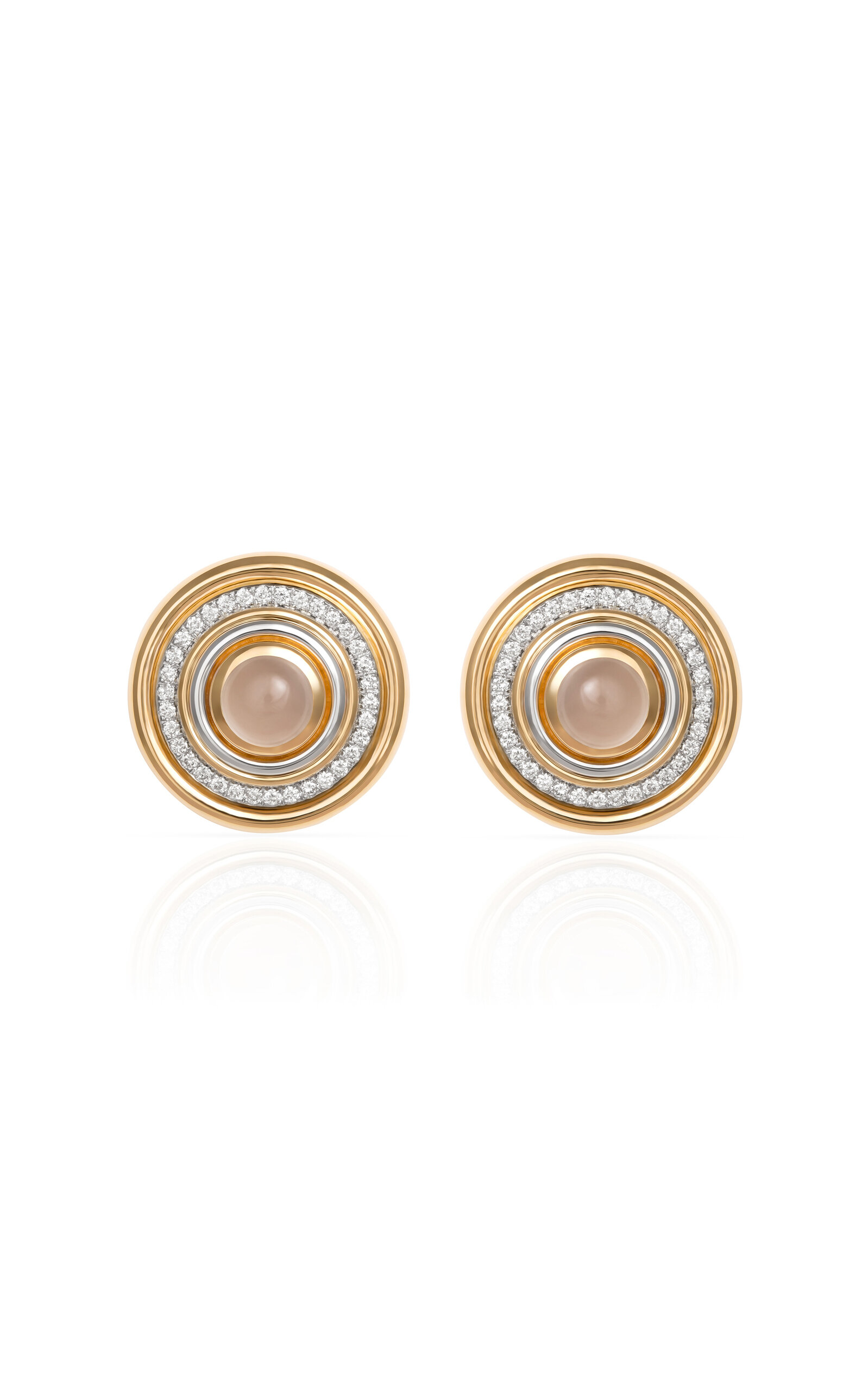 Mimette 2 18K Gold Diamond; Moon Stone Earrings