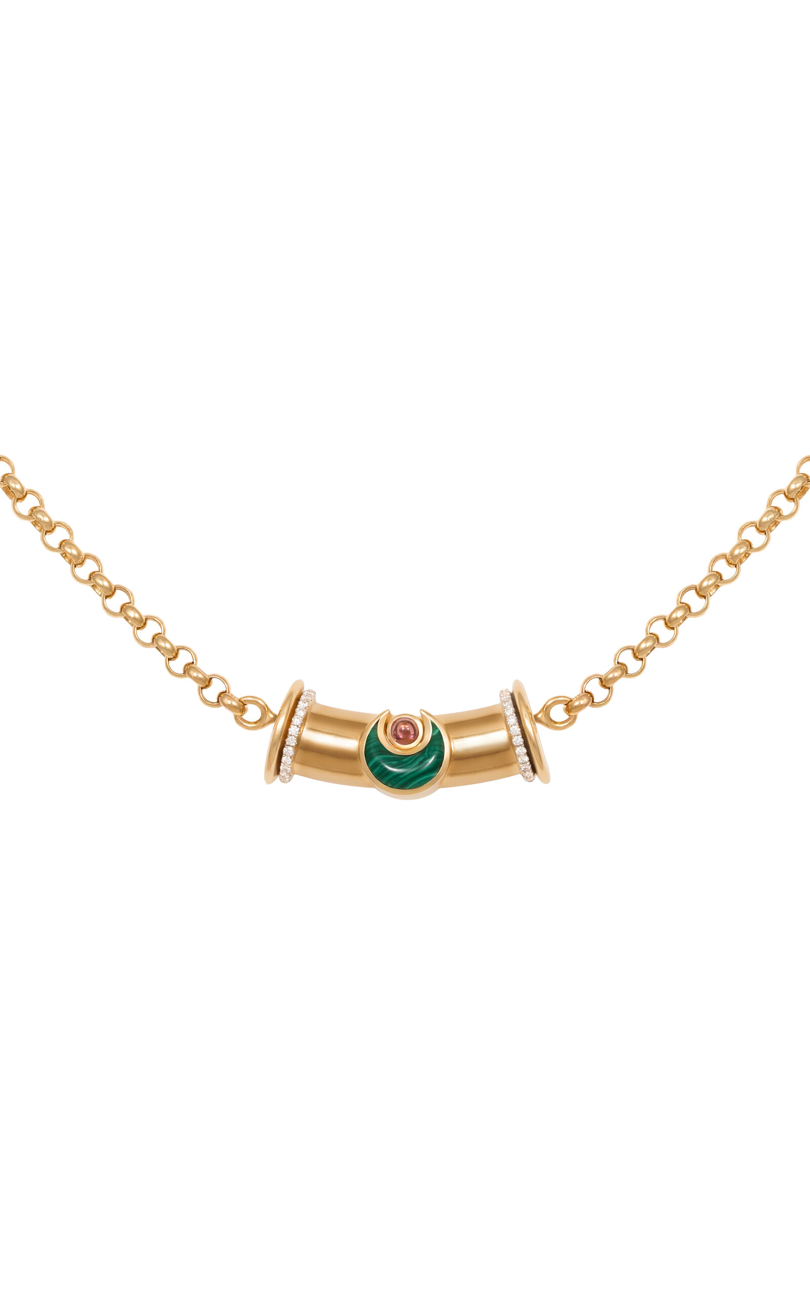 Warrior Moon Small 18K Gold Diamond; Malachite; Amethyst Necklace