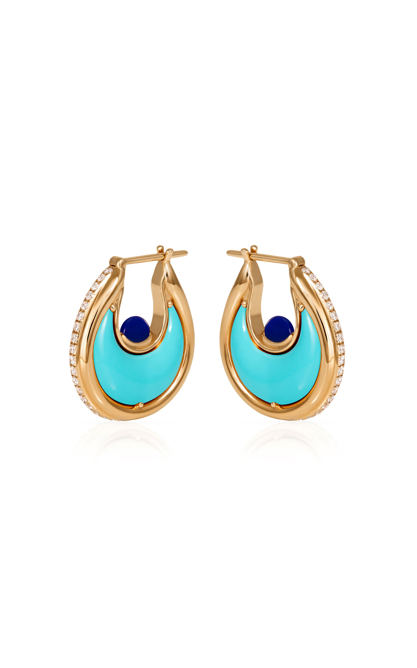 Diana Large 18K Gold Diamond; Turquoise; Lapiz Earrings