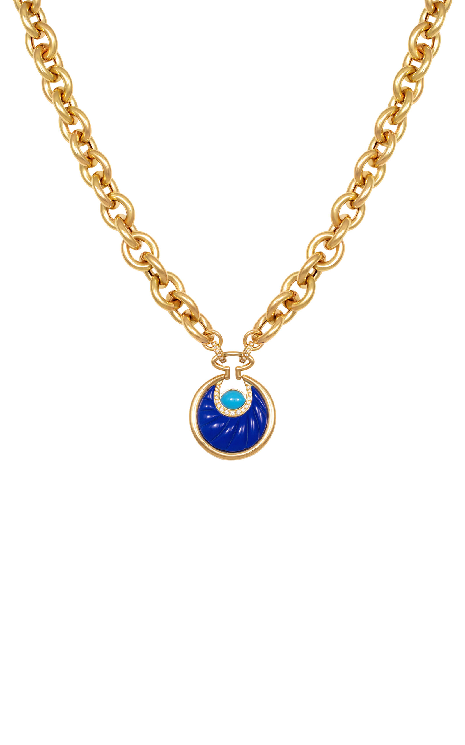 Circus Moon Large 18K Gold Diamond; Moon Stone Necklace