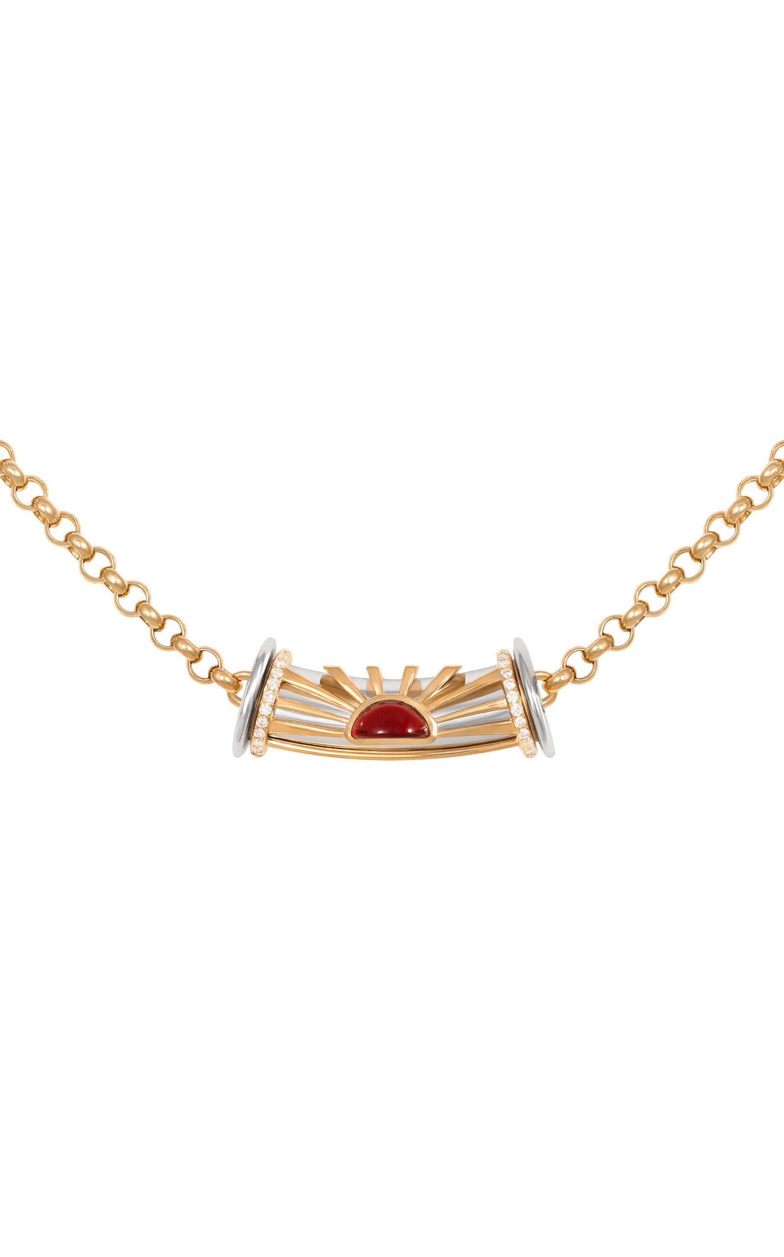 Warrior Dawn Large 18K Gold Diamond; Garnet Necklace