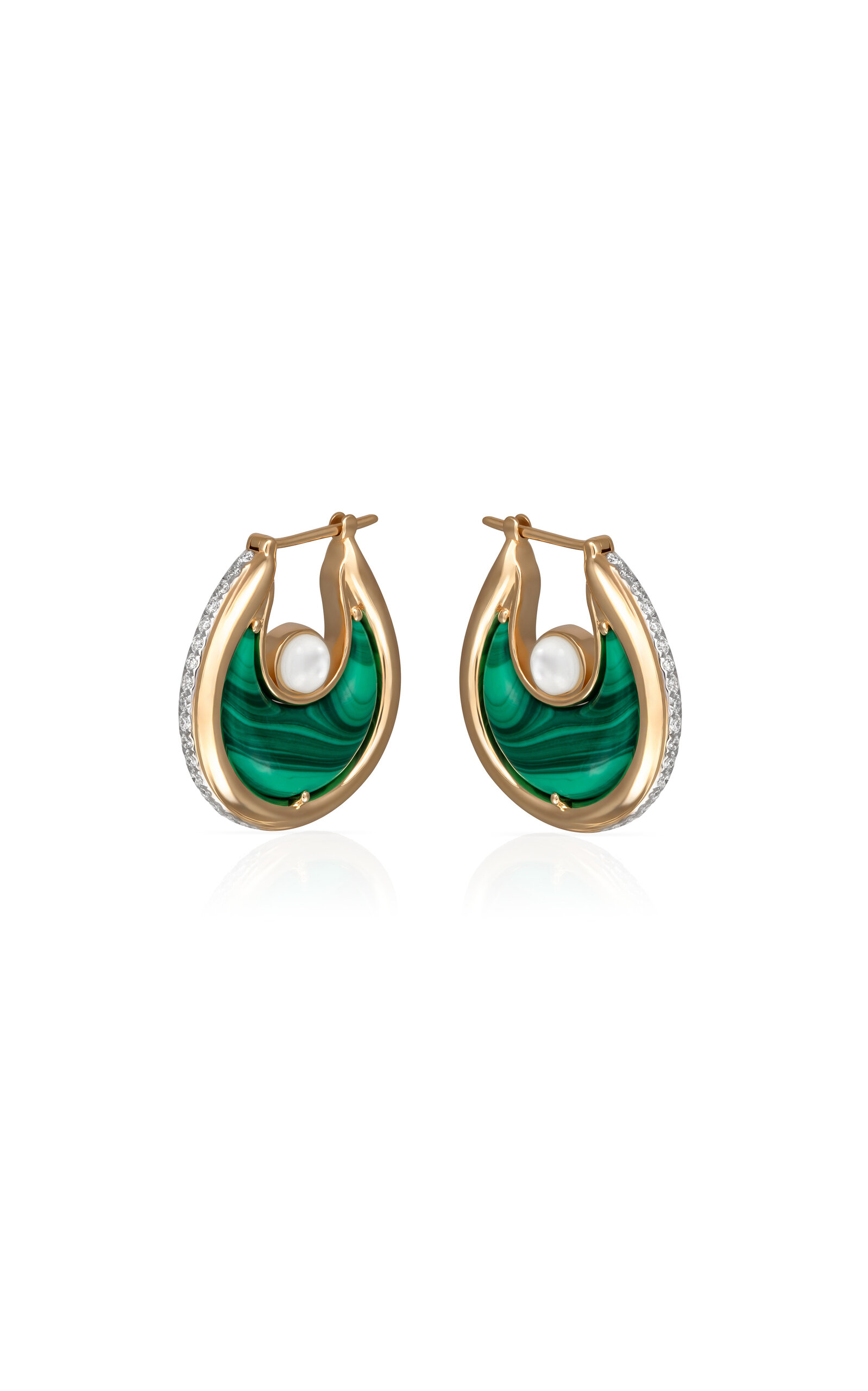 Diana Small 18K Gold Diamond; Malachite; MOP Earrings