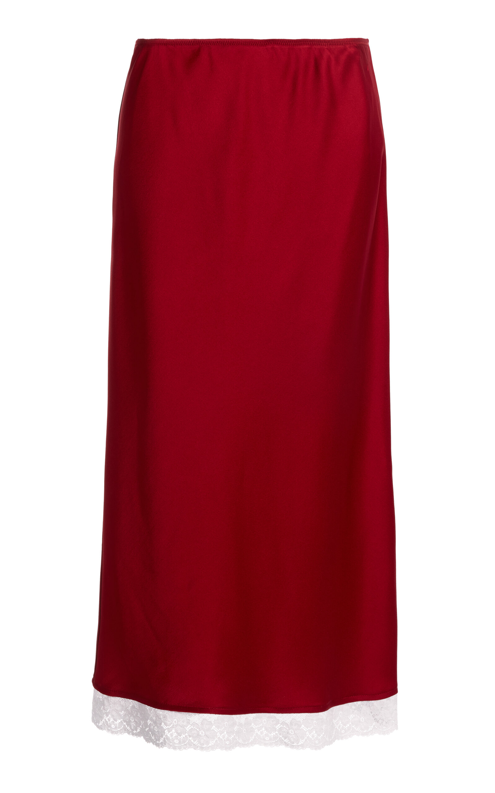 VICTORIA BECKHAM LACE TRIMMED SATIN MIDI SKIRT 