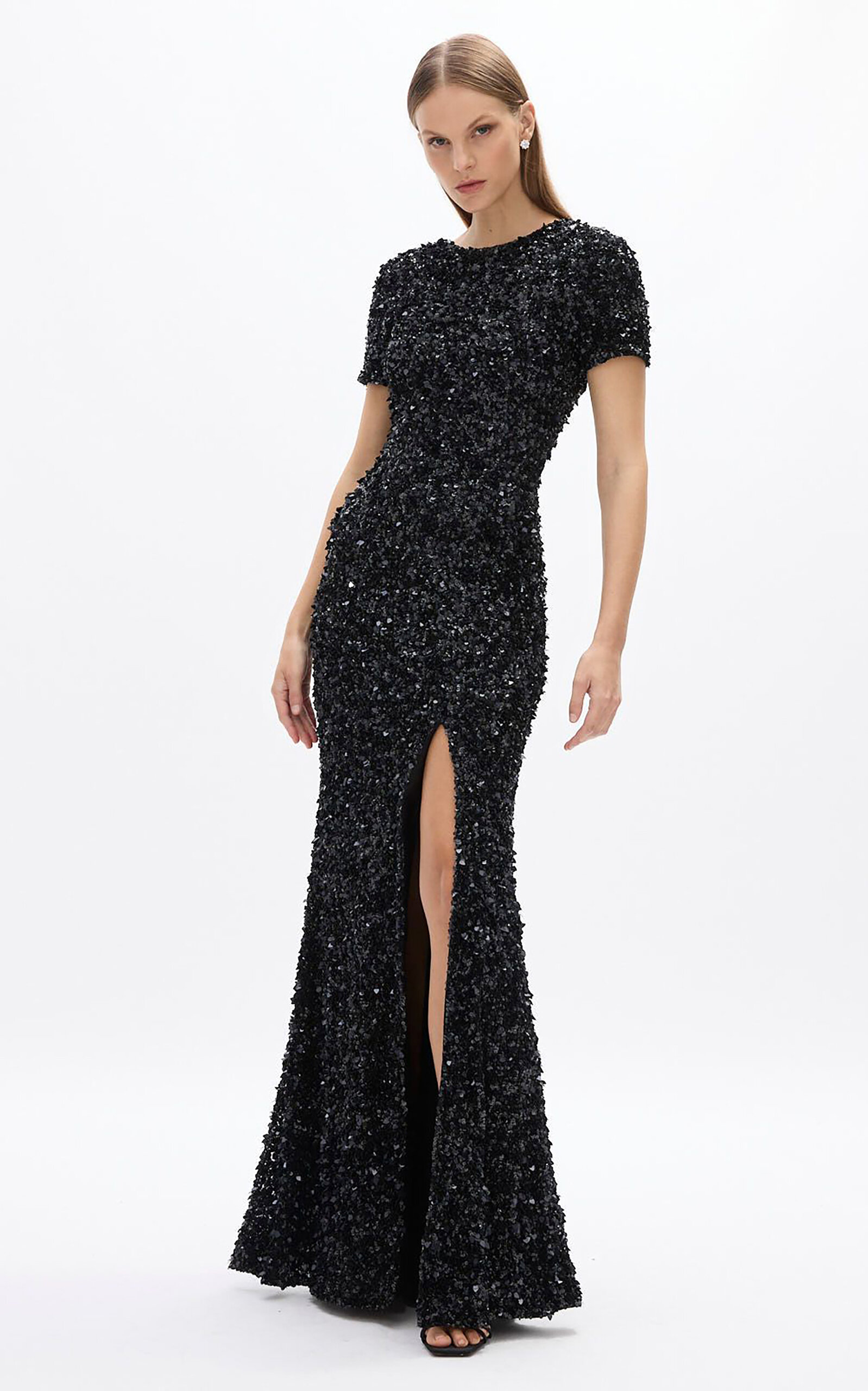 Nixie Sequined Slit Tulle Gown