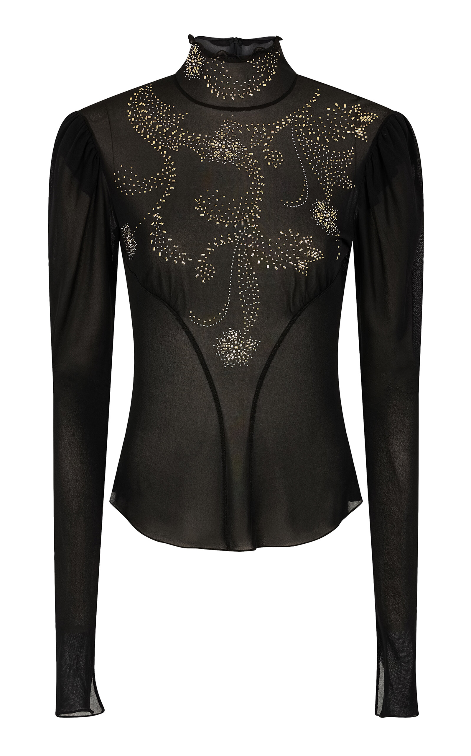 Rabanne Embellished Mesh Top In Black