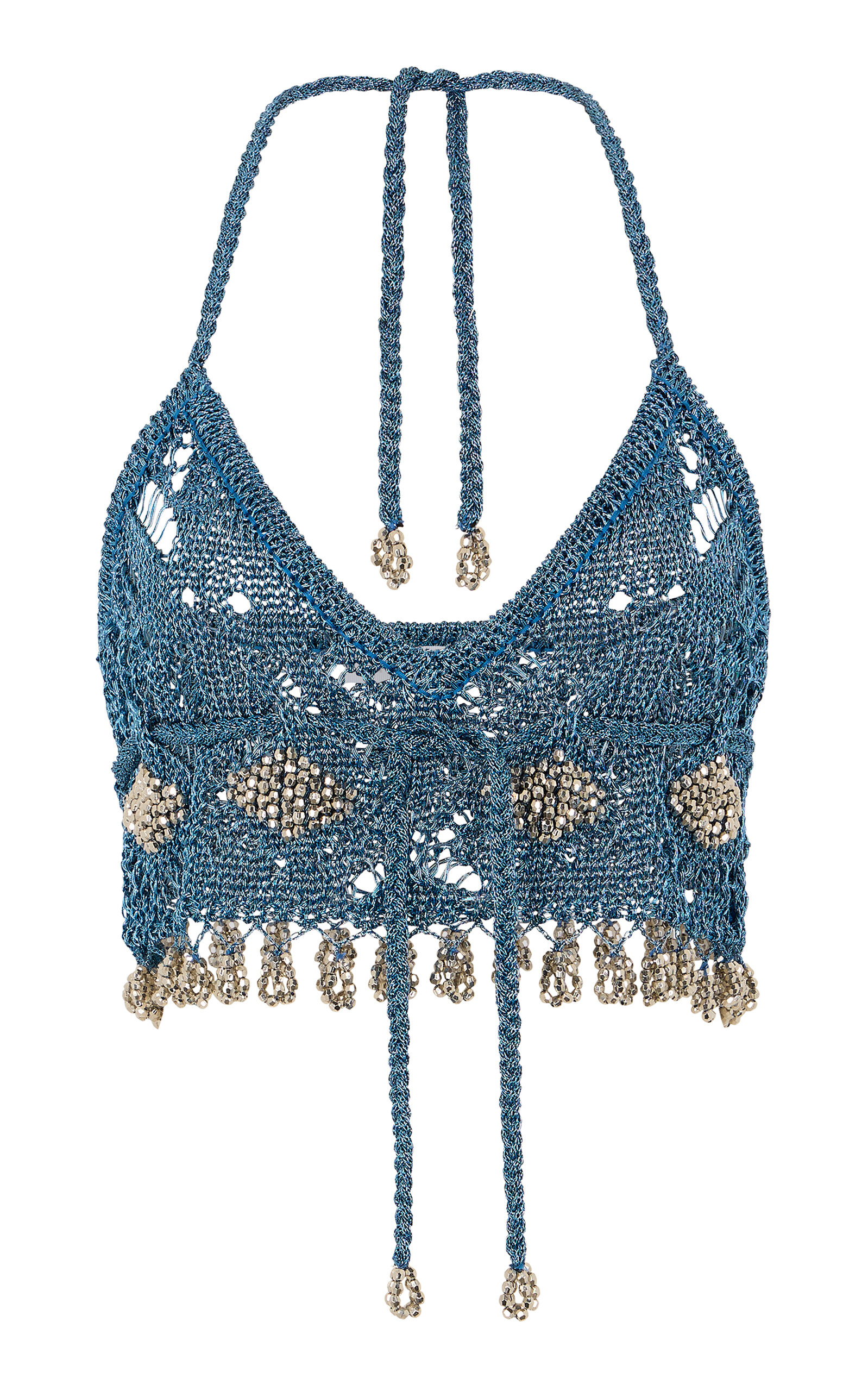 Rabanne Embellished Metallic Knit Top In Blue