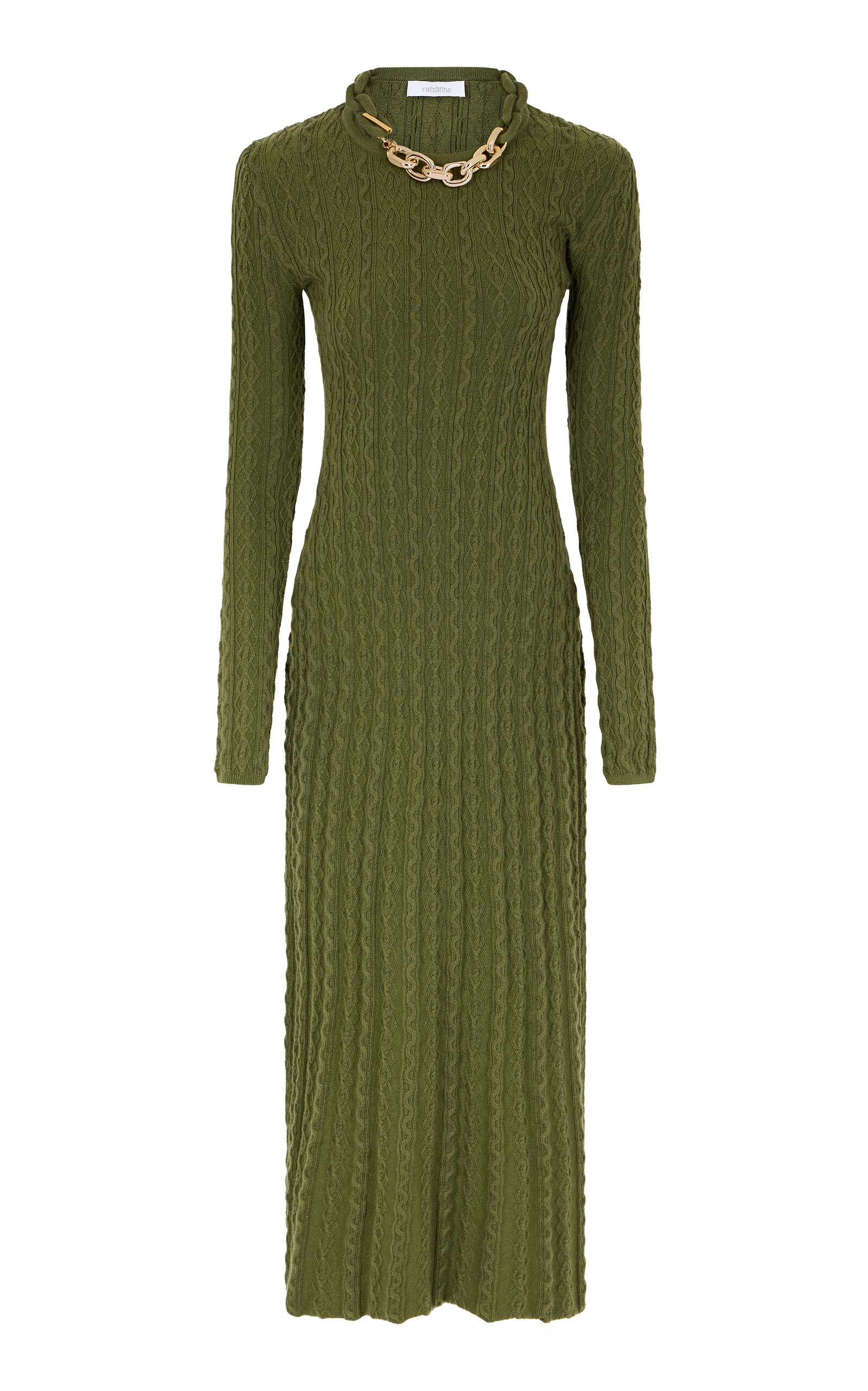 Rabanne Cable-knit Wool-cashmere Midi Dress In Green