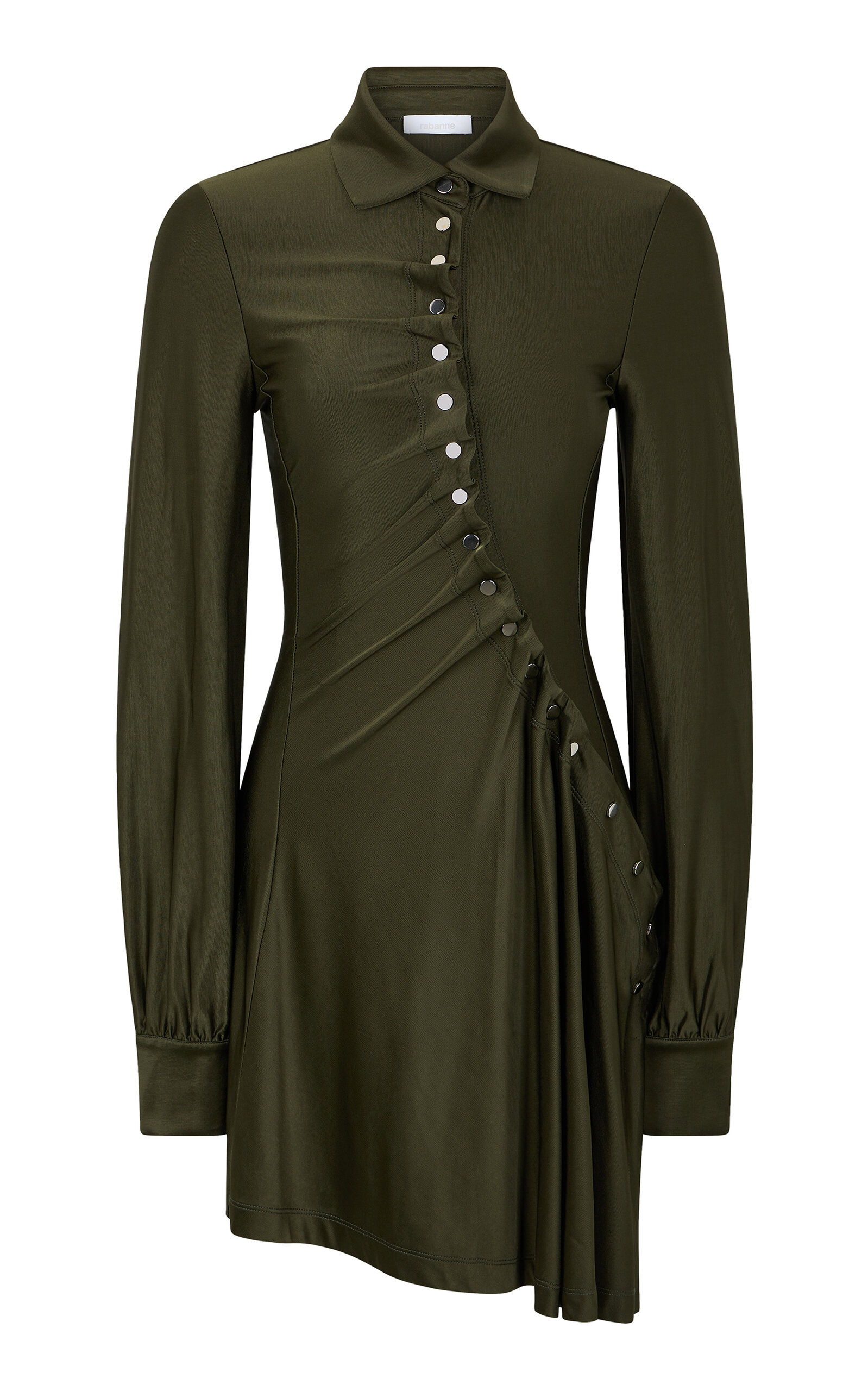 Rabanne Asymmetric Stretch-satin Mini Shirt Dress In Green