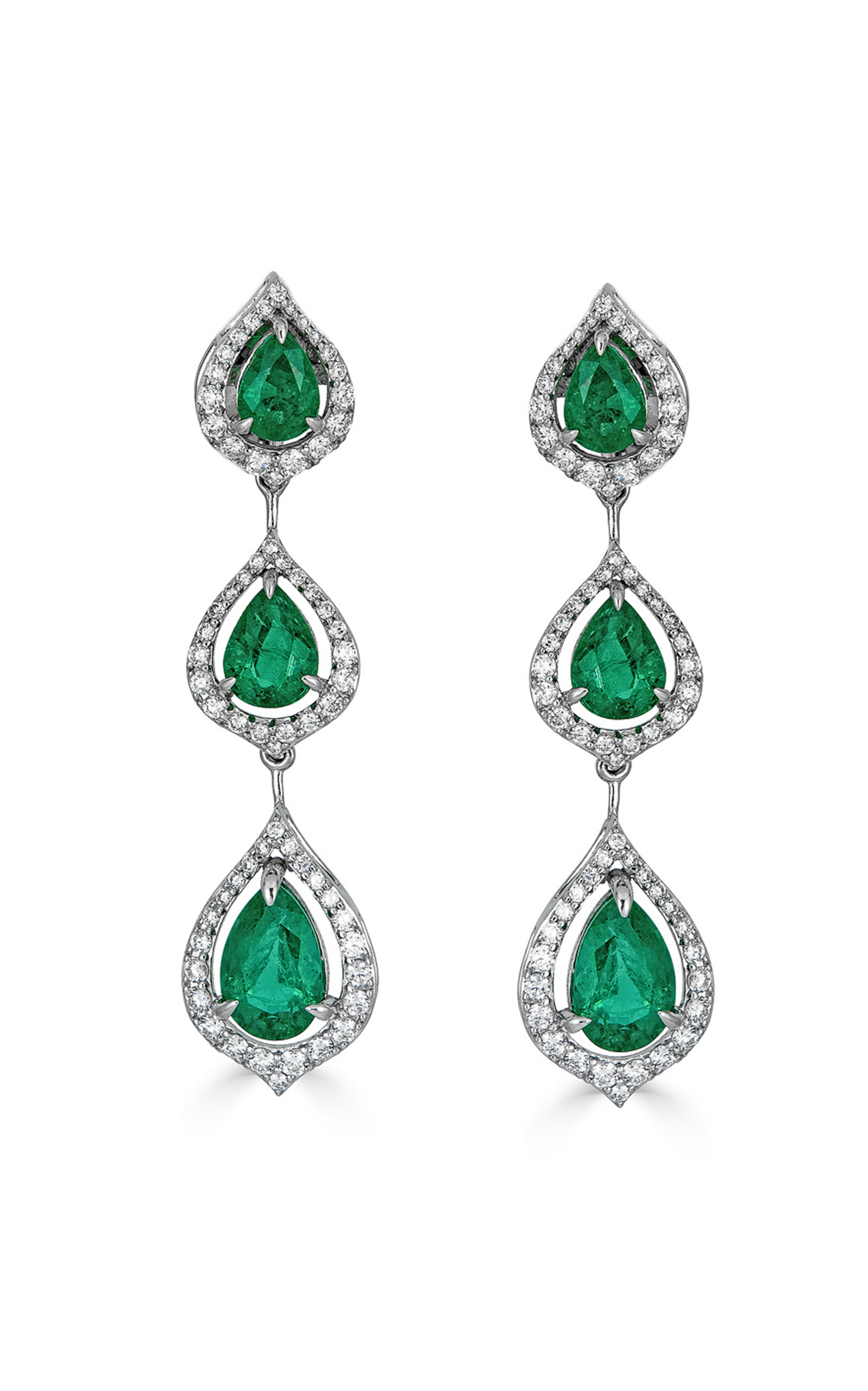 18K White Gold Emerald Earrings